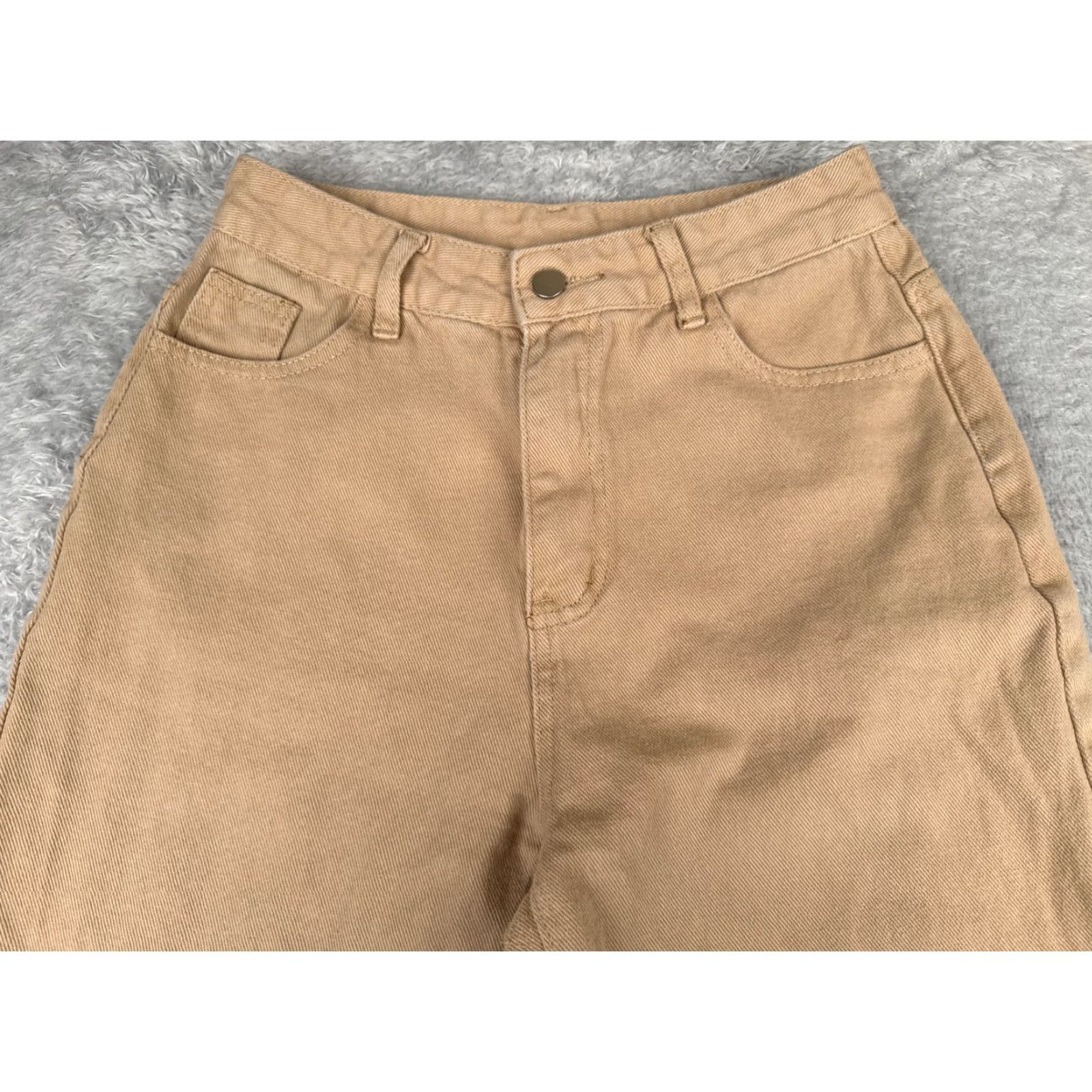 Vintage Women's Beige Denim Wide Leg Jeans Adult Medium 26 High Rise 26x27 Stretch Pockets 100% Cotton Size 26" / US 2 / IT 38 - 4 Thumbnail