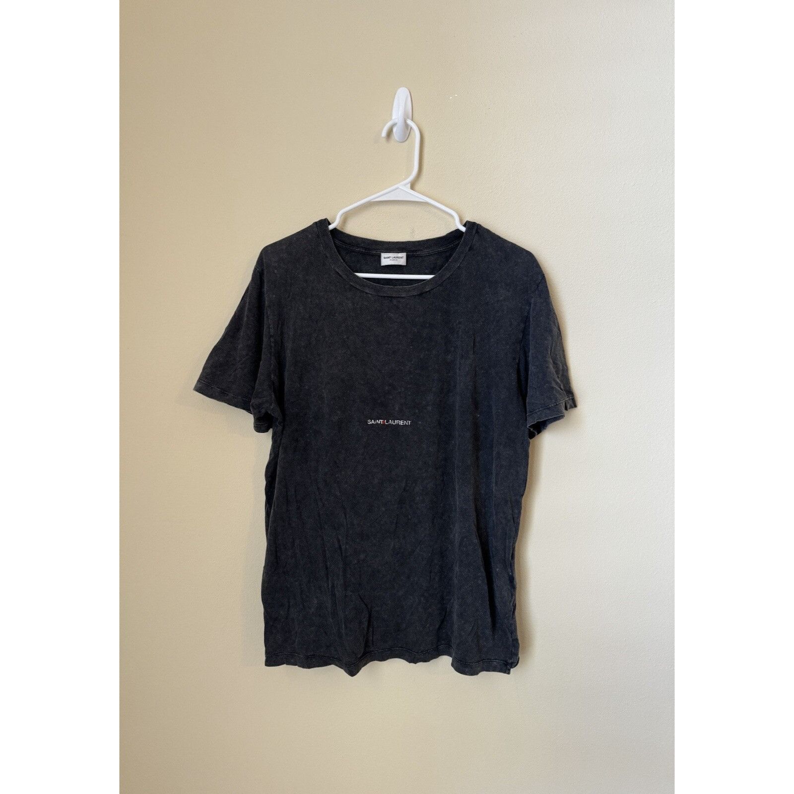 Saint Laurent Paris Saint Laurent Destroyed Logo Print Washed Tee Shirt Grey Med Size US M / EU 48-50 / 2 - 1 Thumbnail