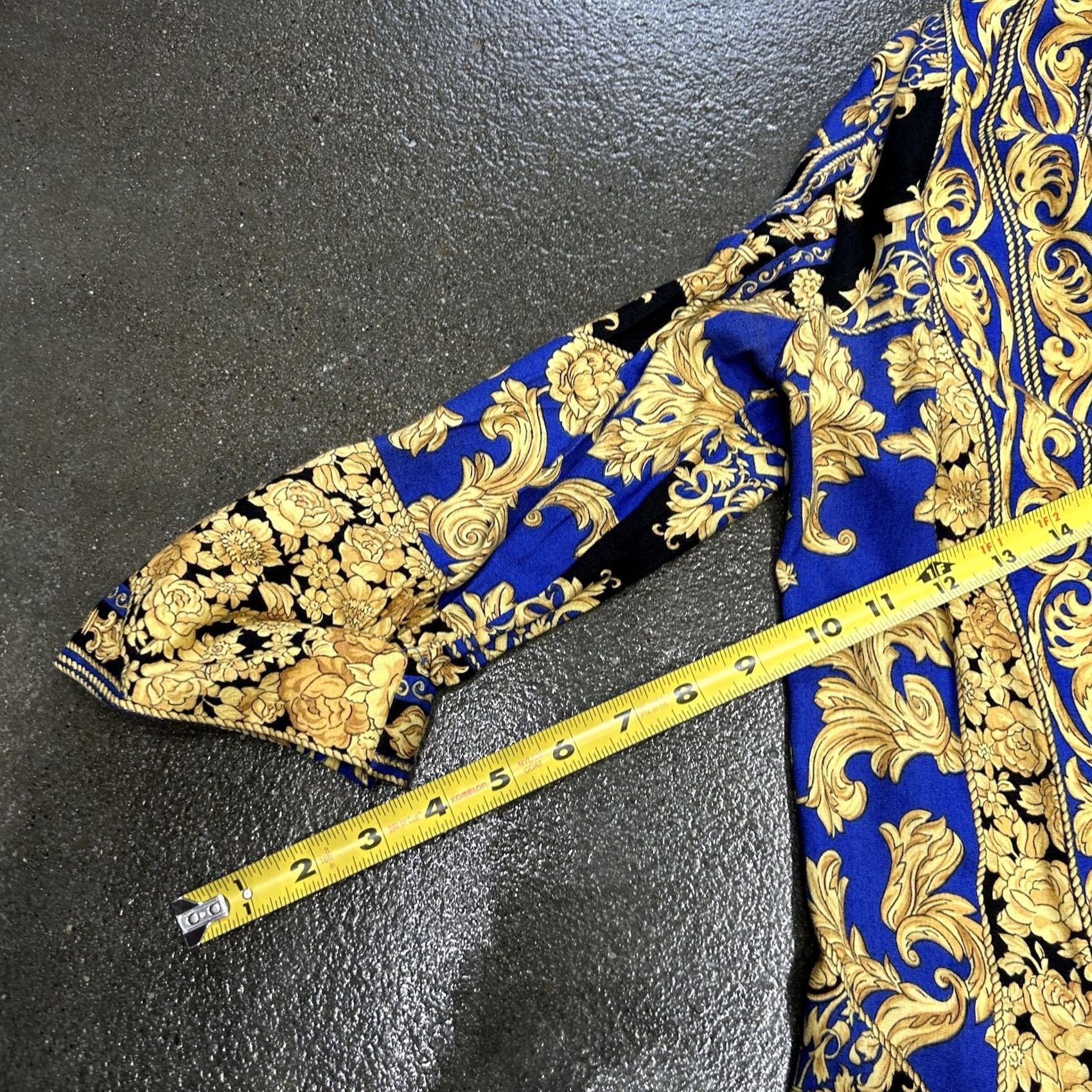 Vintage VINTAGE Lady Carol Petites Jacket Womens Petite M Blue Gold Baroque 90s Floral Kimono Open Front Unlined Short Sleeve Casual Party/Cocktail Womens Size M / US 6-8 / IT 42-44 - 6 Thumbnail
