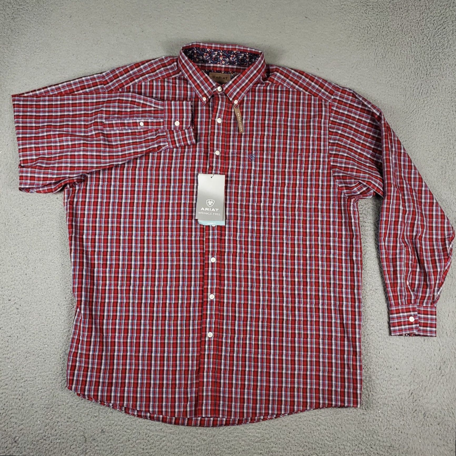Ariat Ariat Shirt Mens 2XL Red Plaid Button-Up Long Sleeve Casual Shirt - Cotton Blend, Button-Down Collar, Regular Fit, Mens Size US XXL / EU 58 / 5 - 2 Thumbnail