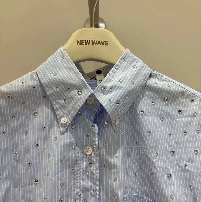 Miu Miu Miu Miu Light Blue Cropped Long Sleeve Shirt . Size M / US 6-8 / IT 42-44 - 5 Thumbnail