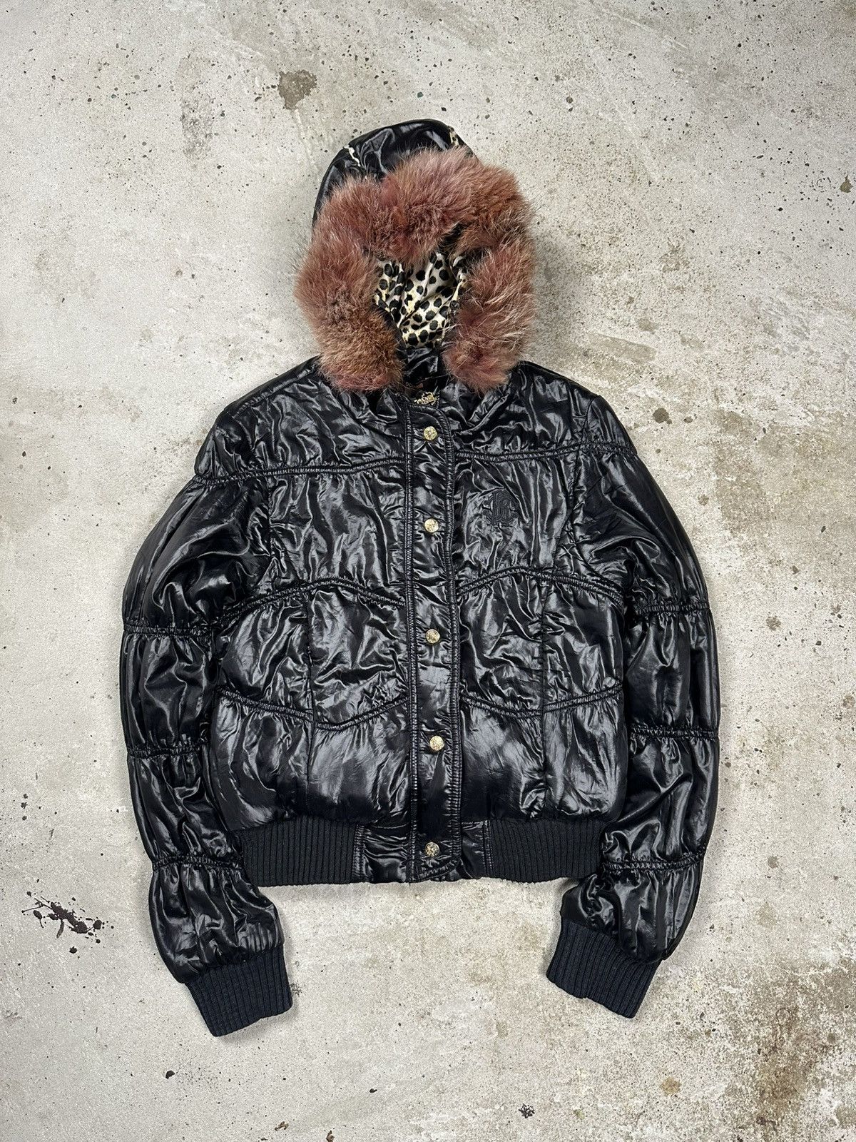 Roberto Cavalli × Vintage Vintage Y2K Roberto Cavalli Faux Fur Black Hooded Bomber Size US S / EU 44-46 / 1 - 1 Thumbnail