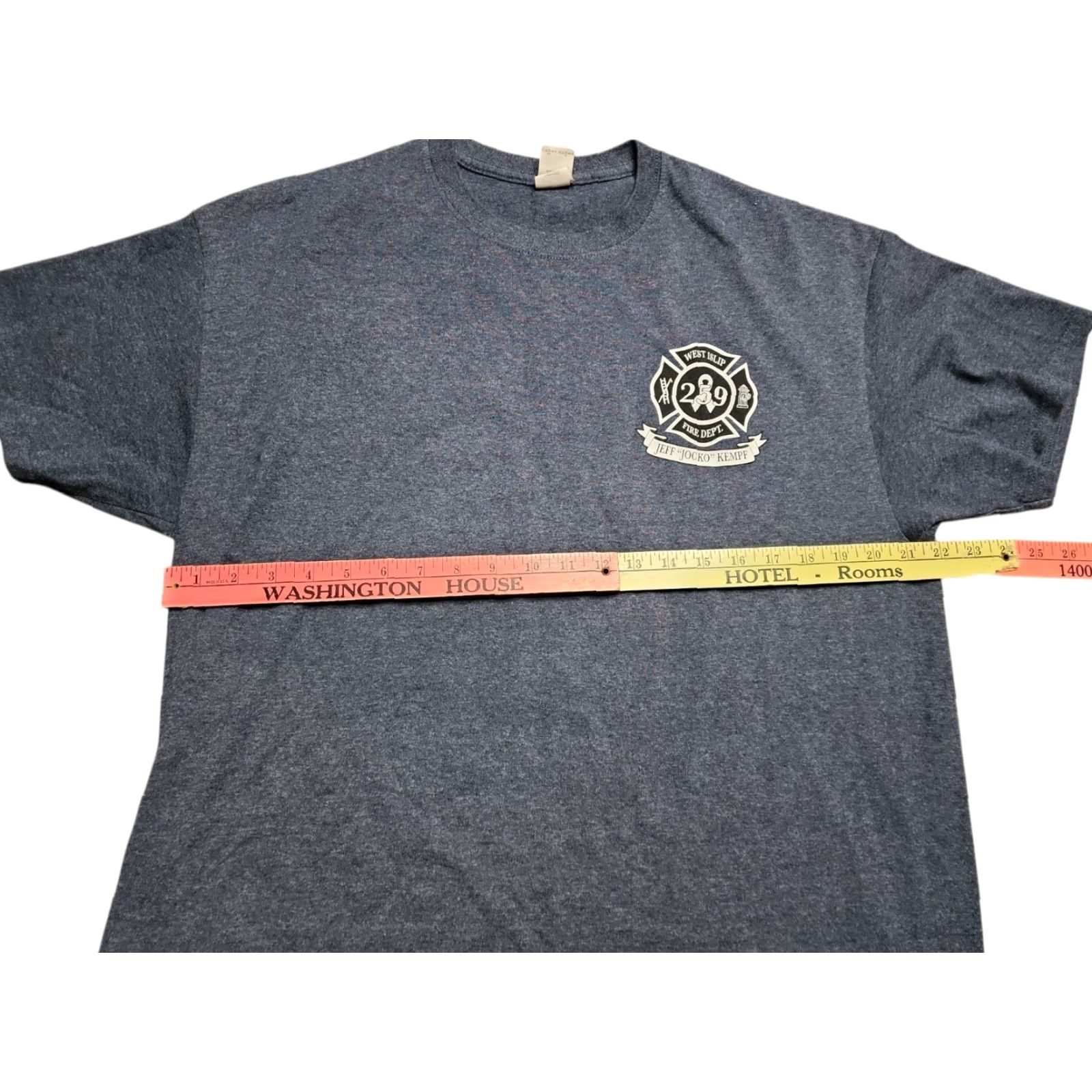Gildan VINTAGE Gildan Retro Fire Department T-Shirt Double-Sided Adult XL Blue Solid 90s Mens Size US XL / EU 56 / 4 - 2 Thumbnail