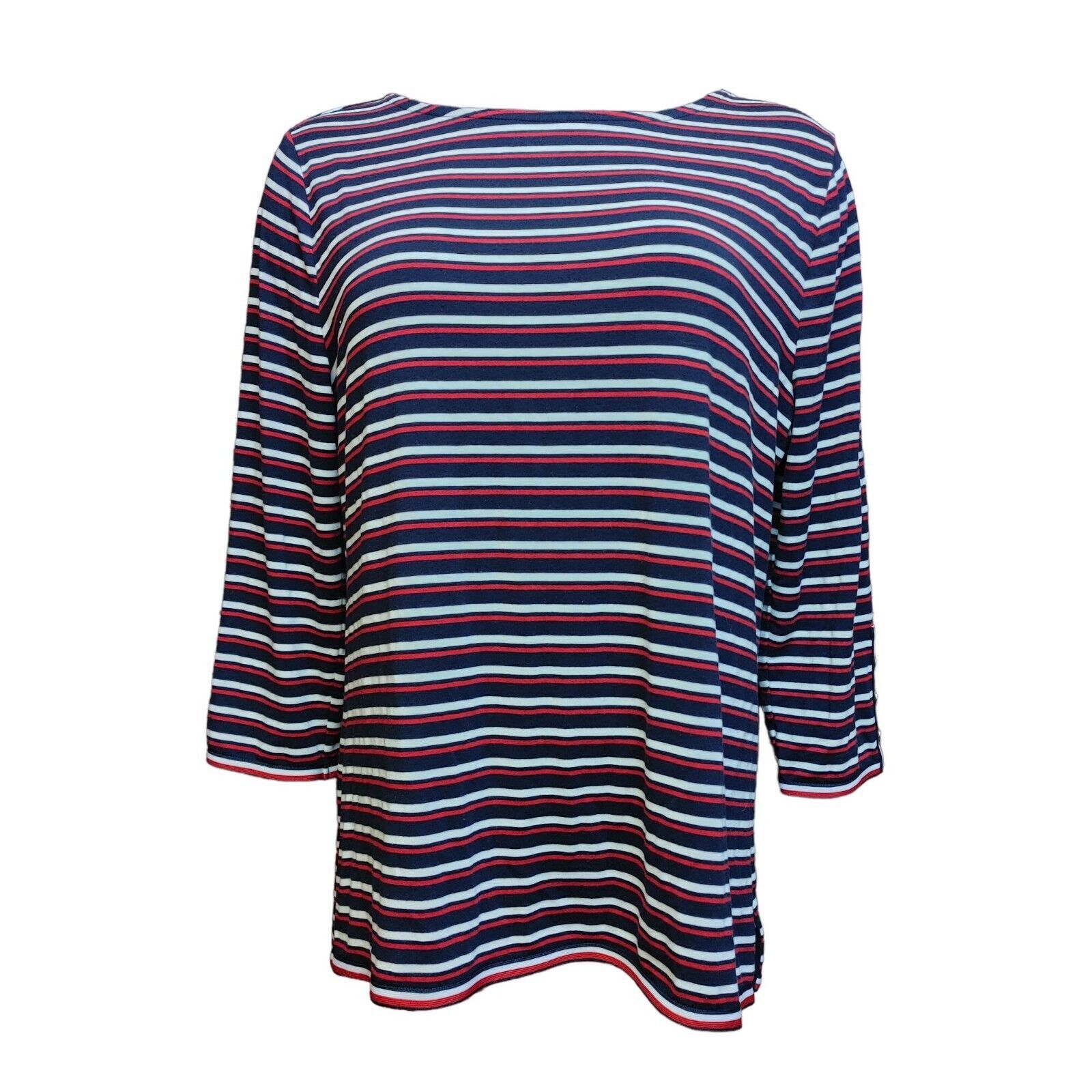Tommy Hilfiger Tommy Hilfiger Women's 3/4 Sleeve Navy/Red Striped Top Large Size L / US 10 / IT 46 - 1 Thumbnail