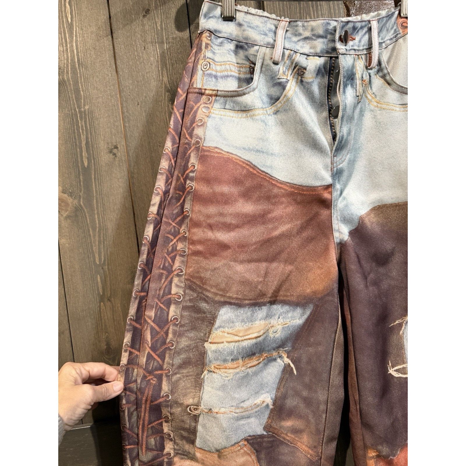 Other Women’s Sz S Graphic Pants Patchwork Festival Western Grunge Size 30" / US 8 / IT 44 - 3 Thumbnail