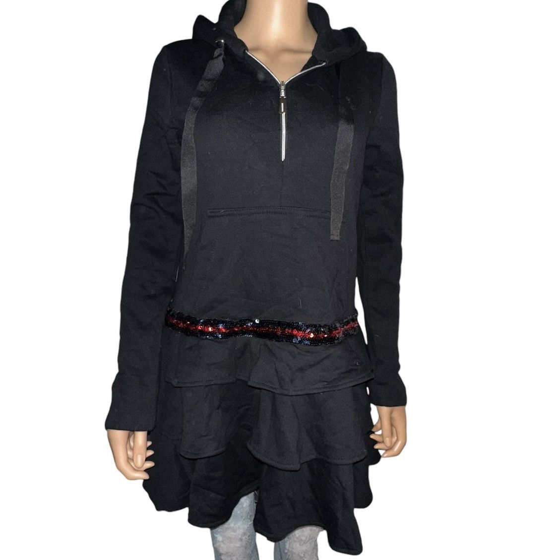 Other Cocomore ruffled sequin stripe hooded sweatshirt tunic/dress Size S / US 4 / IT 40 - 2 Thumbnail