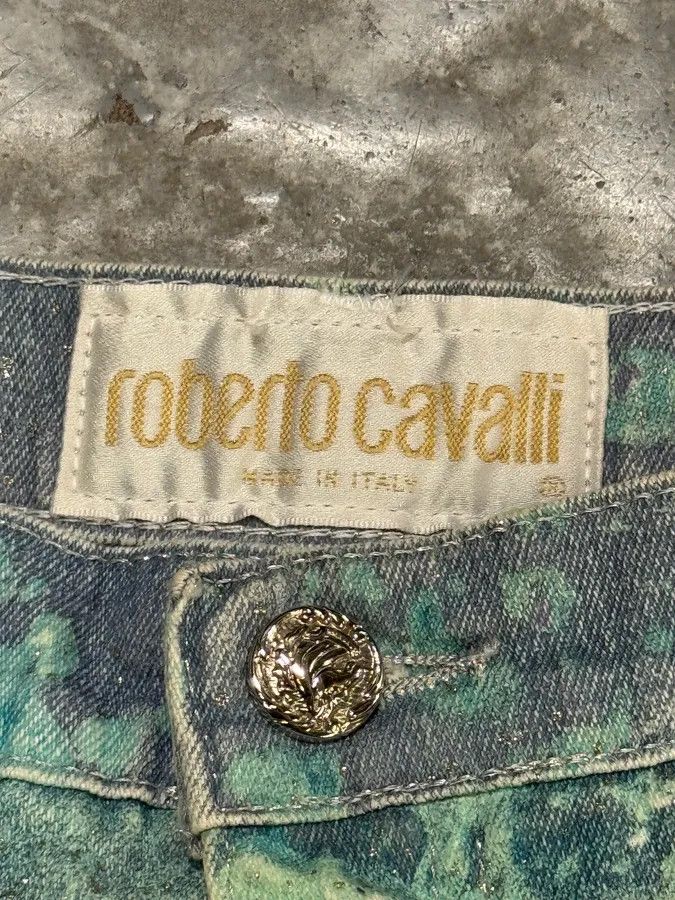Designer × Roberto Cavalli × Vintage 1990s Roberto Cavalli Green Waves Pants Size US 39 - 8 Thumbnail