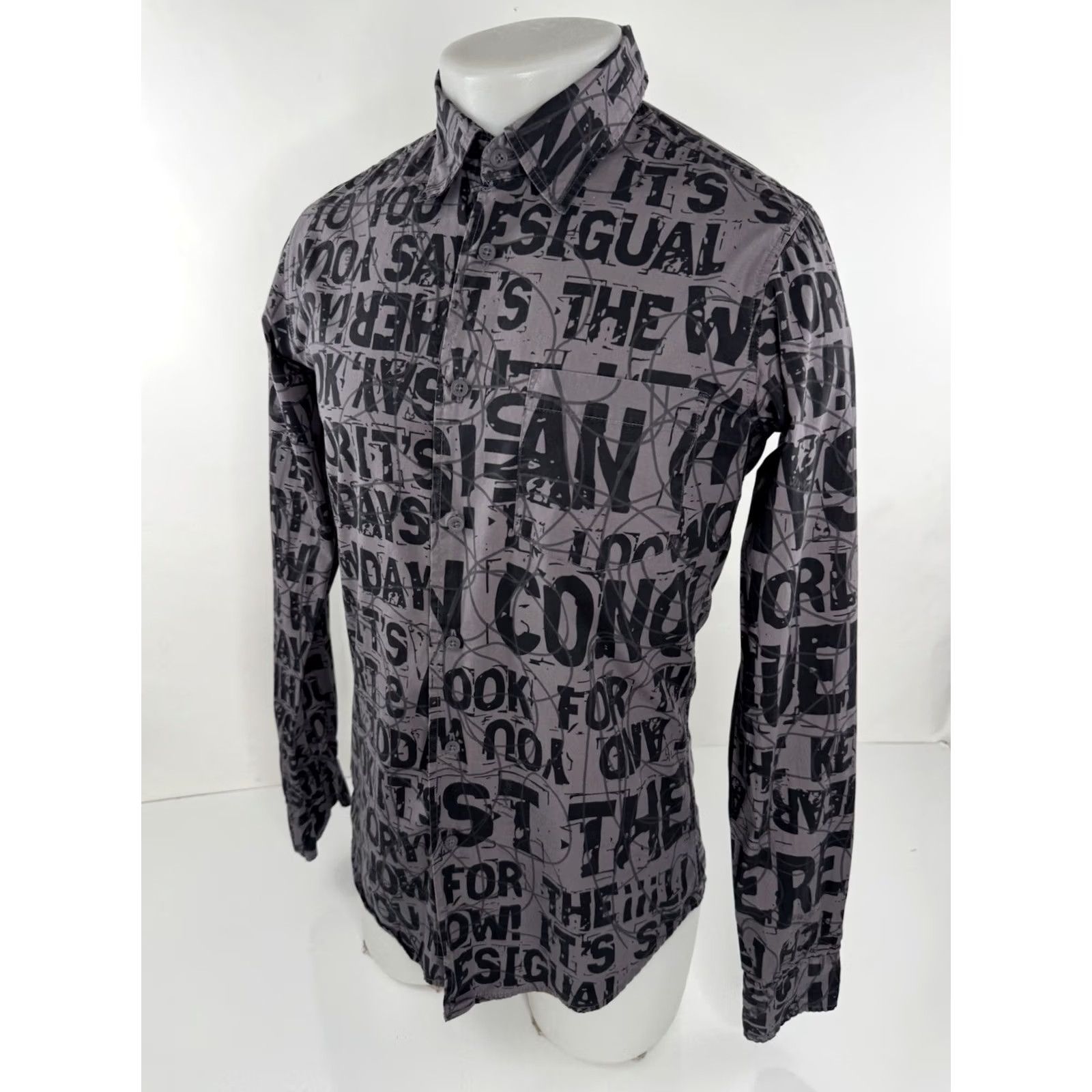 Desigual Desigual Shirt Mens S Gray Letter Writing Print Size US S / EU 44-46 / 1 - 2 Thumbnail