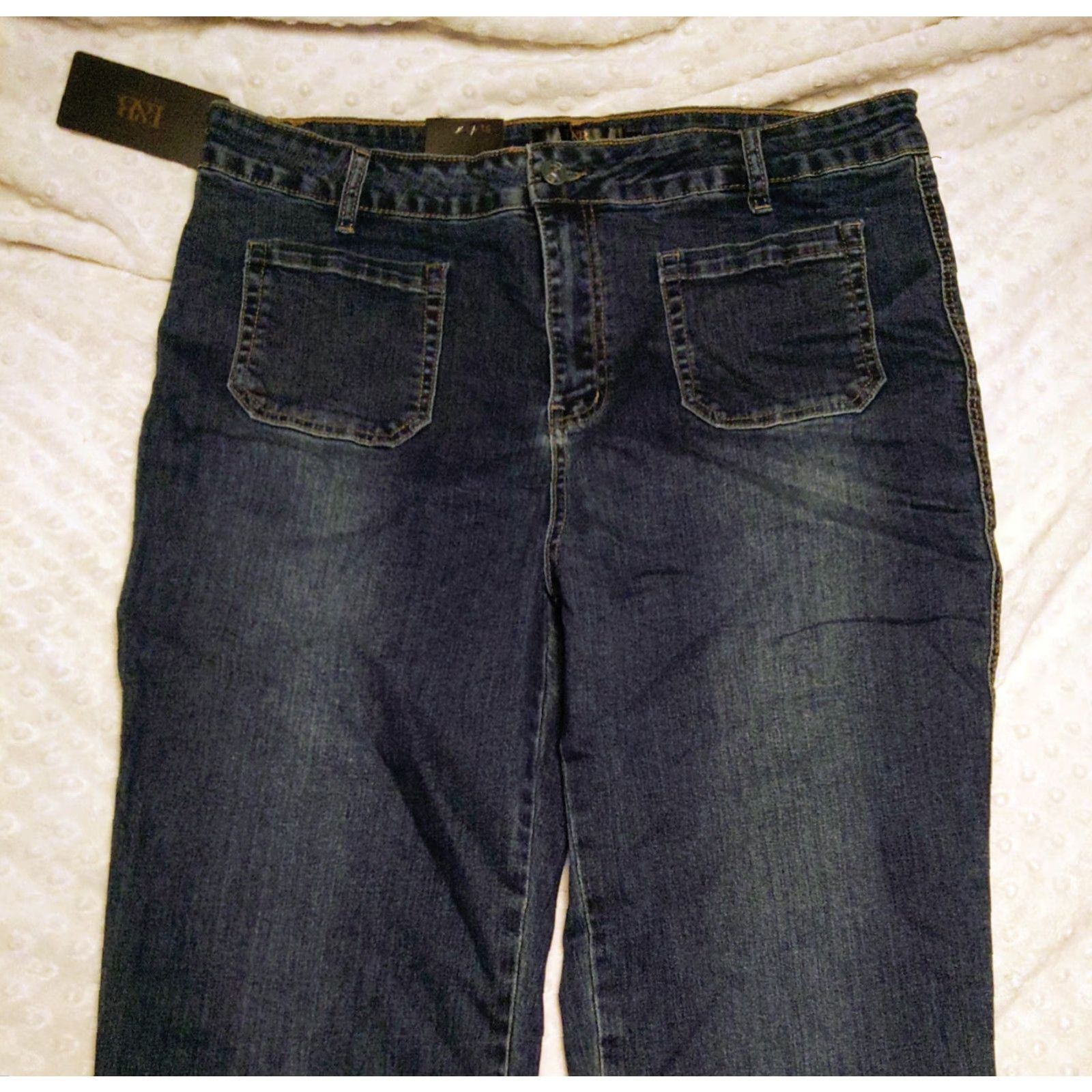 Denime NWT Lucky & Blessed L&B Womens Bootcut Jeans Blue 16 Plus Denim Western 36x32 Slim Rise Mid 5-Pocket Distressed Pockets Stretch Jeans Womens Size 38" / US 16 / IT 52 - 4 Thumbnail