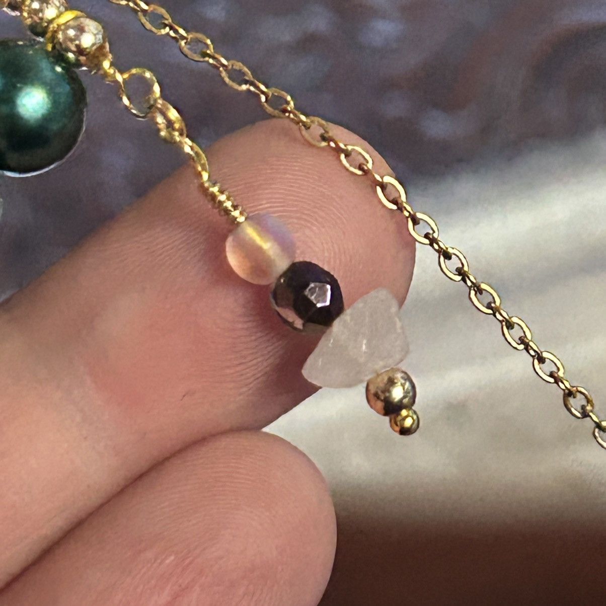 Handmade Handcrafted triple row bar stone pearl necklace Size ONE SIZE - 9 Thumbnail