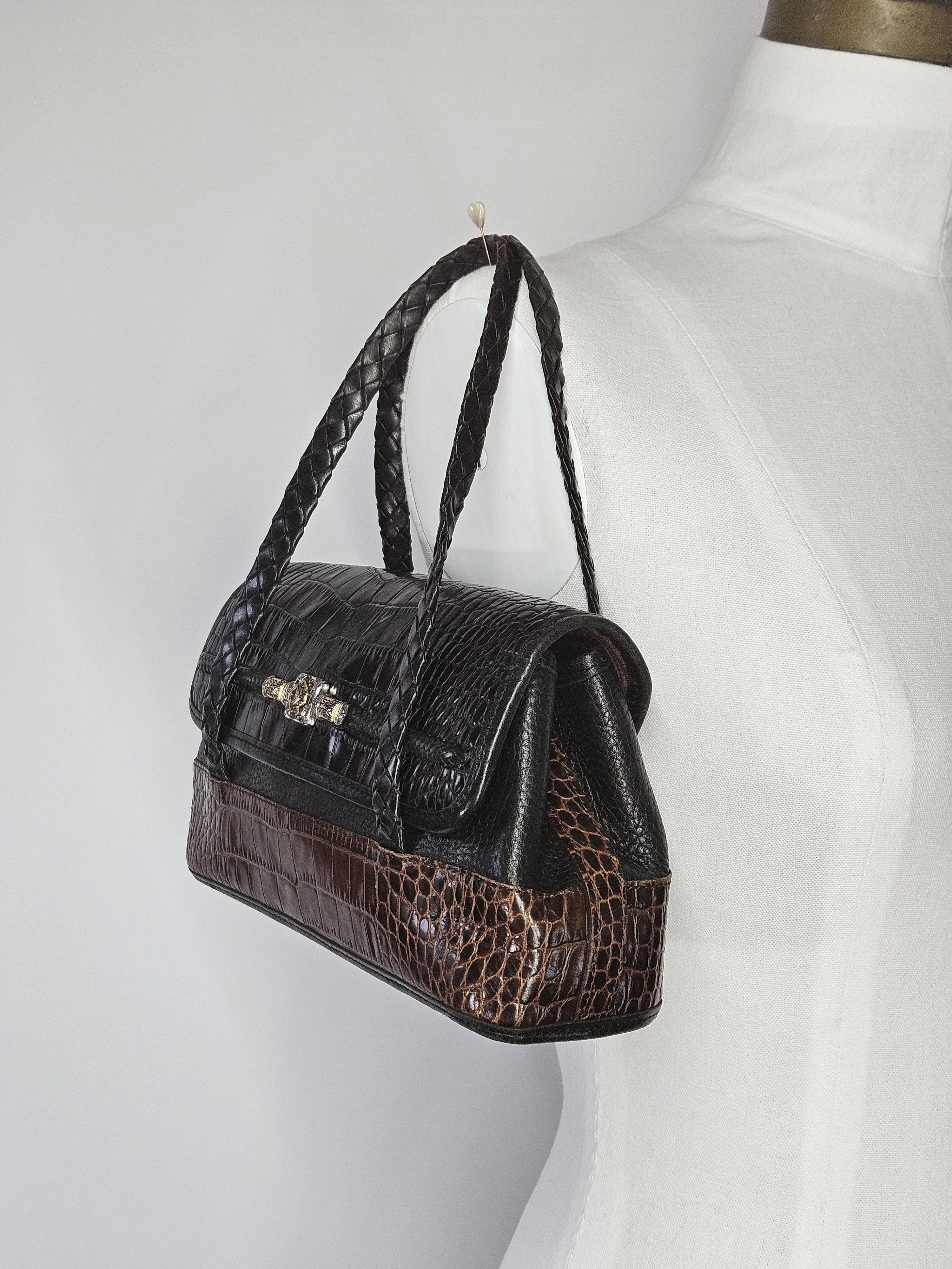 Brighton Brighton 10x6x3" Handbag Braid Leather Croc Embossed Black Size ONE SIZE - 2 Thumbnail