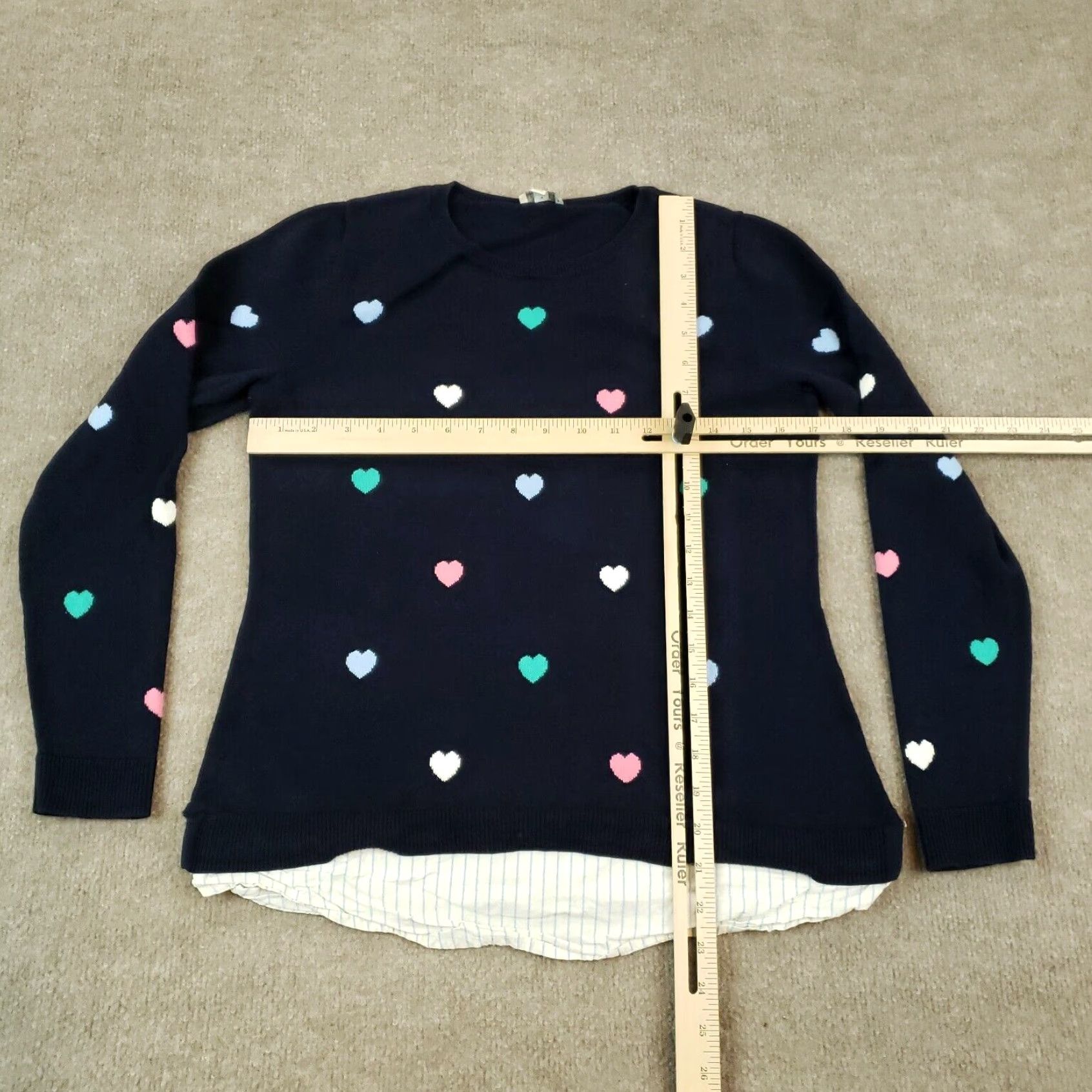 Talbots Talbots Sweater Womens Small Petite Blue Crew Neck Pullover Long Sleeve Hearts Size S / US 4 / IT 40 - 2 Thumbnail