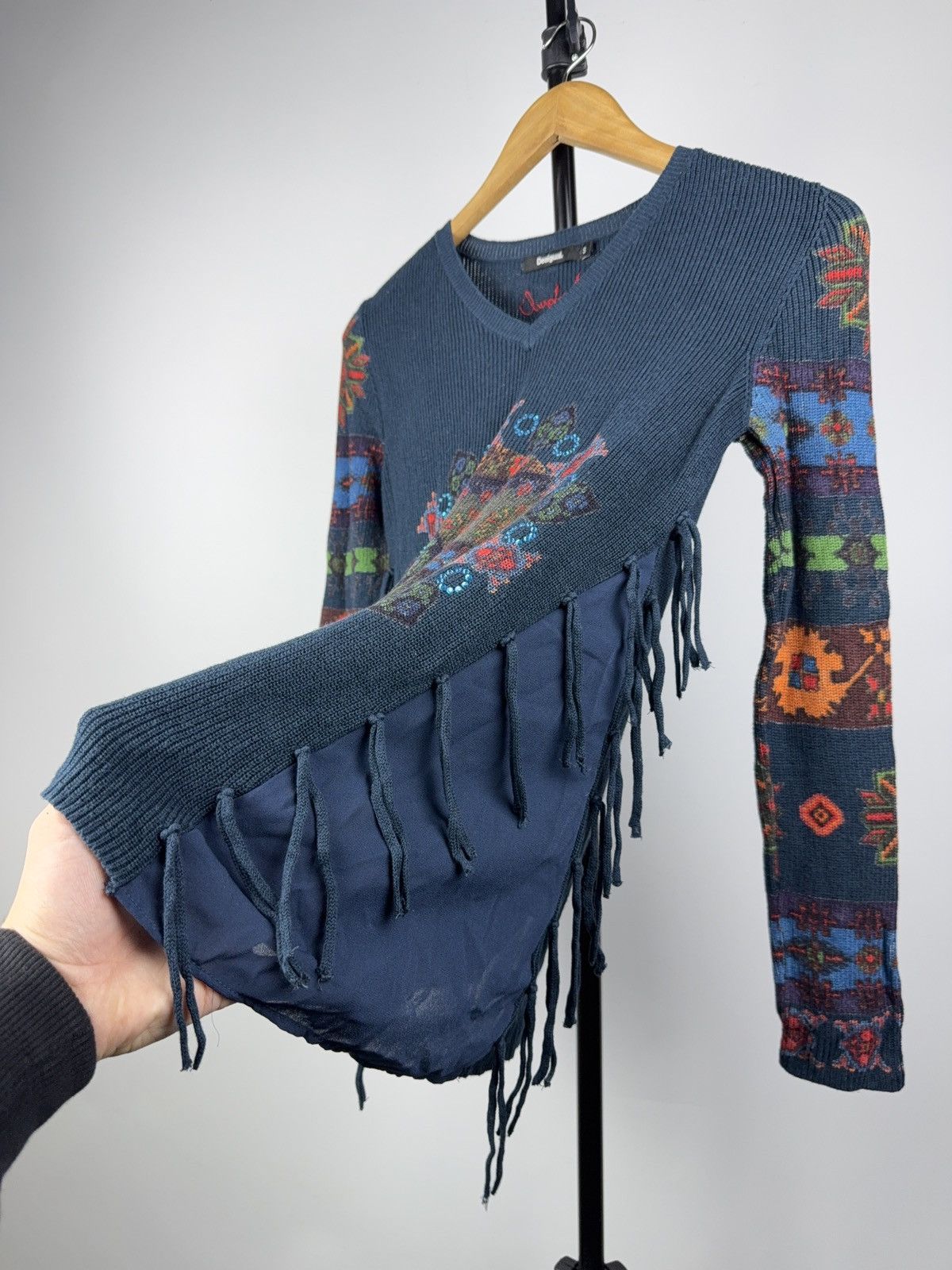 Desigual 00s Y2K Desigual Boho Knit Sweater Fringe Ethnic Pattern S Size S / US 4 / IT 40 - 3 Thumbnail