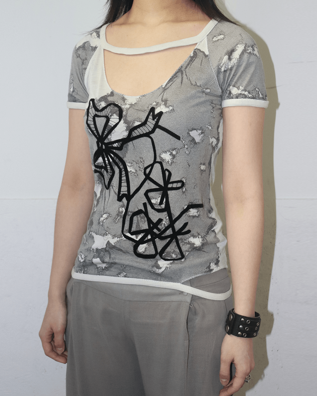 Dior Christian Dior by Galliano AW06 Lace Printed Cut Out T-shirt Size XS / US 0-2 / IT 36-38 - 3 Thumbnail