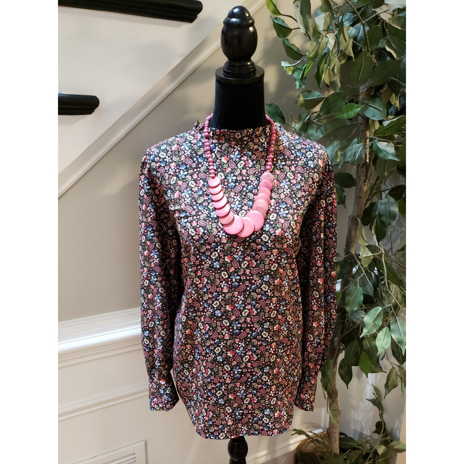 Loft LOFT Plus Blouse Women 16 Black Floral Paisley Long Sleeve Size XXL / US 16-18 / IT 52-54 - 2 Thumbnail