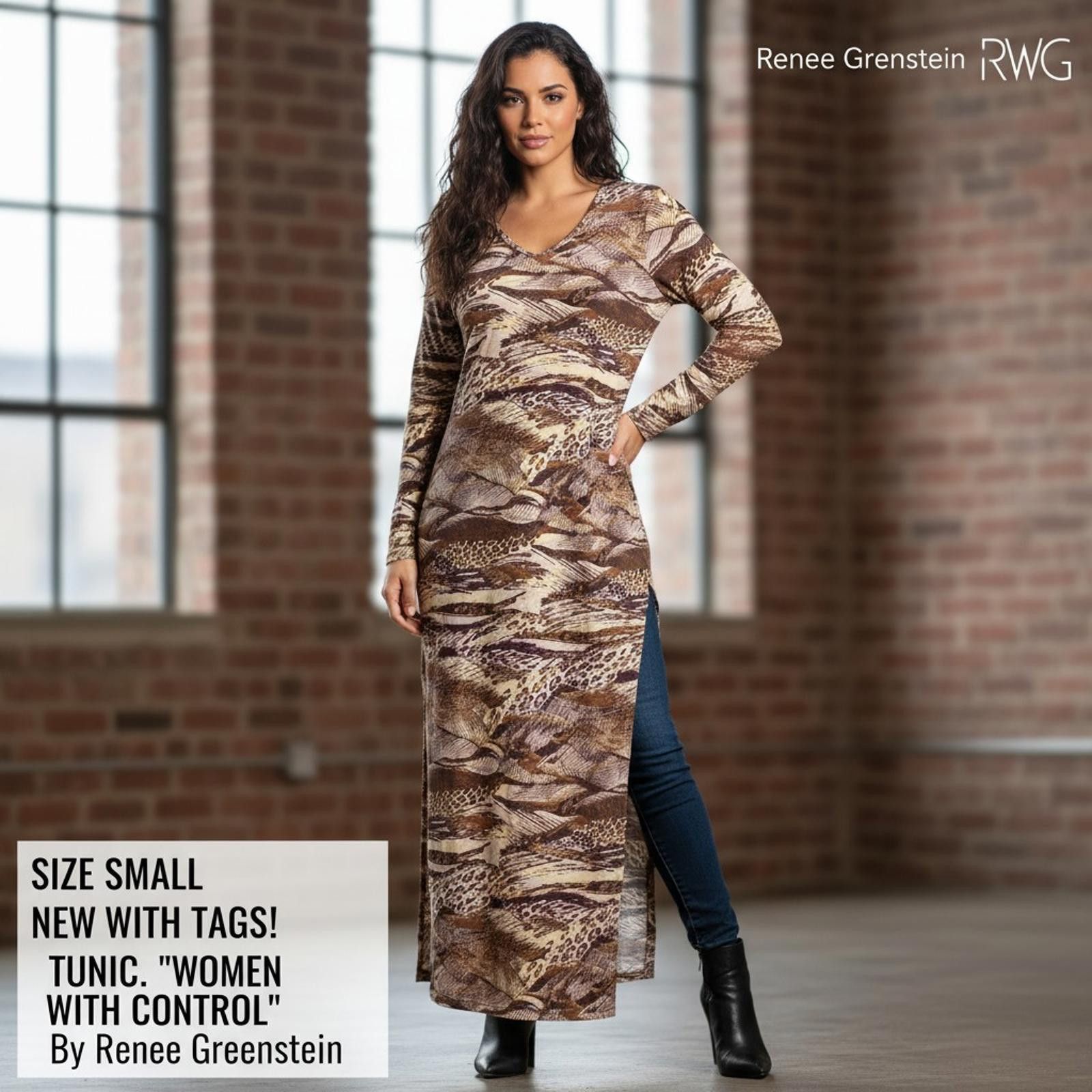 Other Renee Greenstein Women With Control Brown Patterned Tunic Size S / US 4 / IT 40 - 1 Thumbnail