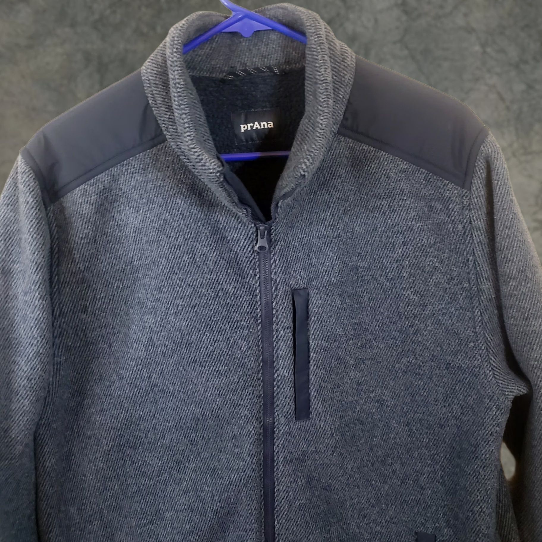 Prana Prana Men’s Full Zip Fleece Jacket Navy & Gray Herringbone Sherpa Zipper Pocket Pattern Comfort Casual Outdoor Cold Weather Size US L / EU 52-54 / 3 - 1 Thumbnail