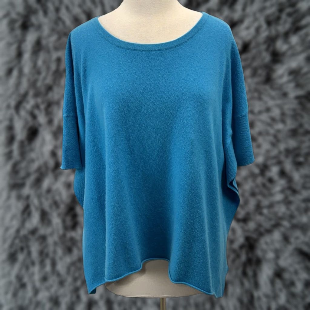 Neiman Marcus Neiman Marcus 100% Cashmere Sweater Womens M Aqua Blue Relaxed Fit Quiet Luxury Pullover Dolman Sleeve Short Sleeve Boxy Classic Size M / US 6-8 / IT 42-44 - 1 Thumbnail