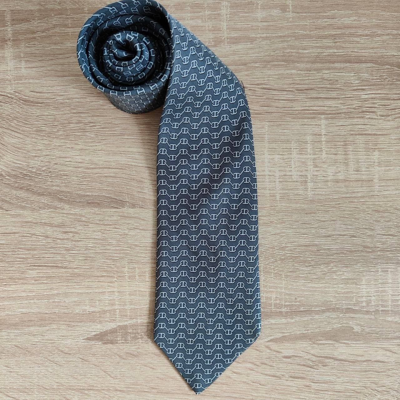 Hermes Hermes Paris Silk Tie 5325 TA Chains Gray Size ONE SIZE - 1 Thumbnail
