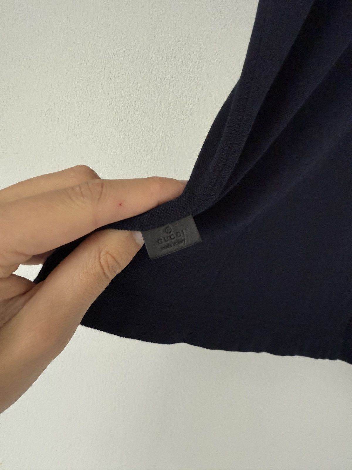 Gucci Leather Collar Polo Shirt in Navy Cotton Piqué Size US M / EU 48-50 / 2 - 8 Thumbnail