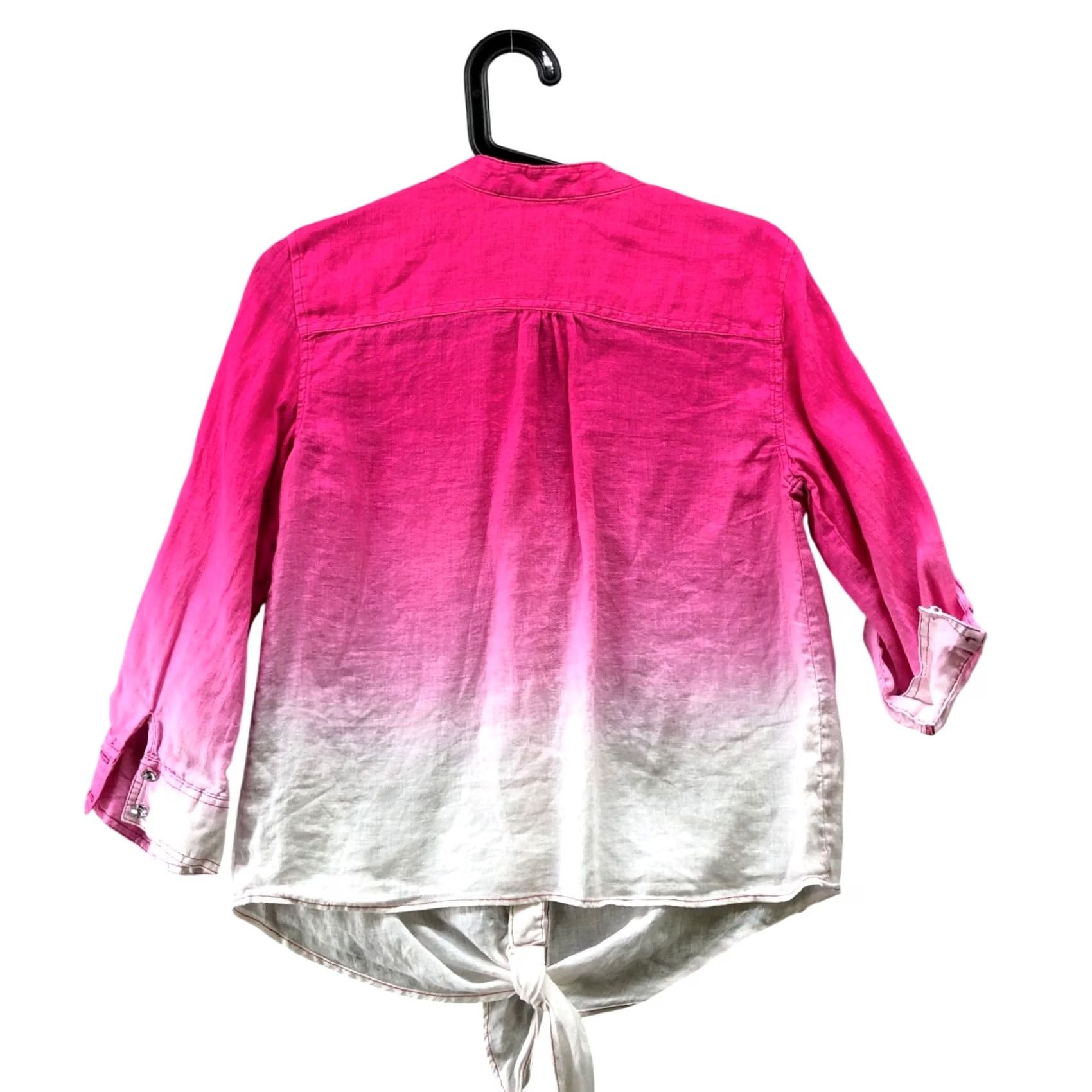 Vintage INC International Concepts Shirt Womens 6 Pink Tie Dye Tie Front 100% Linen 3/4 Sleeve Button Up Knit Brand: INC International Concepts Size M / US 6-8 / IT 42-44 - 2 Thumbnail