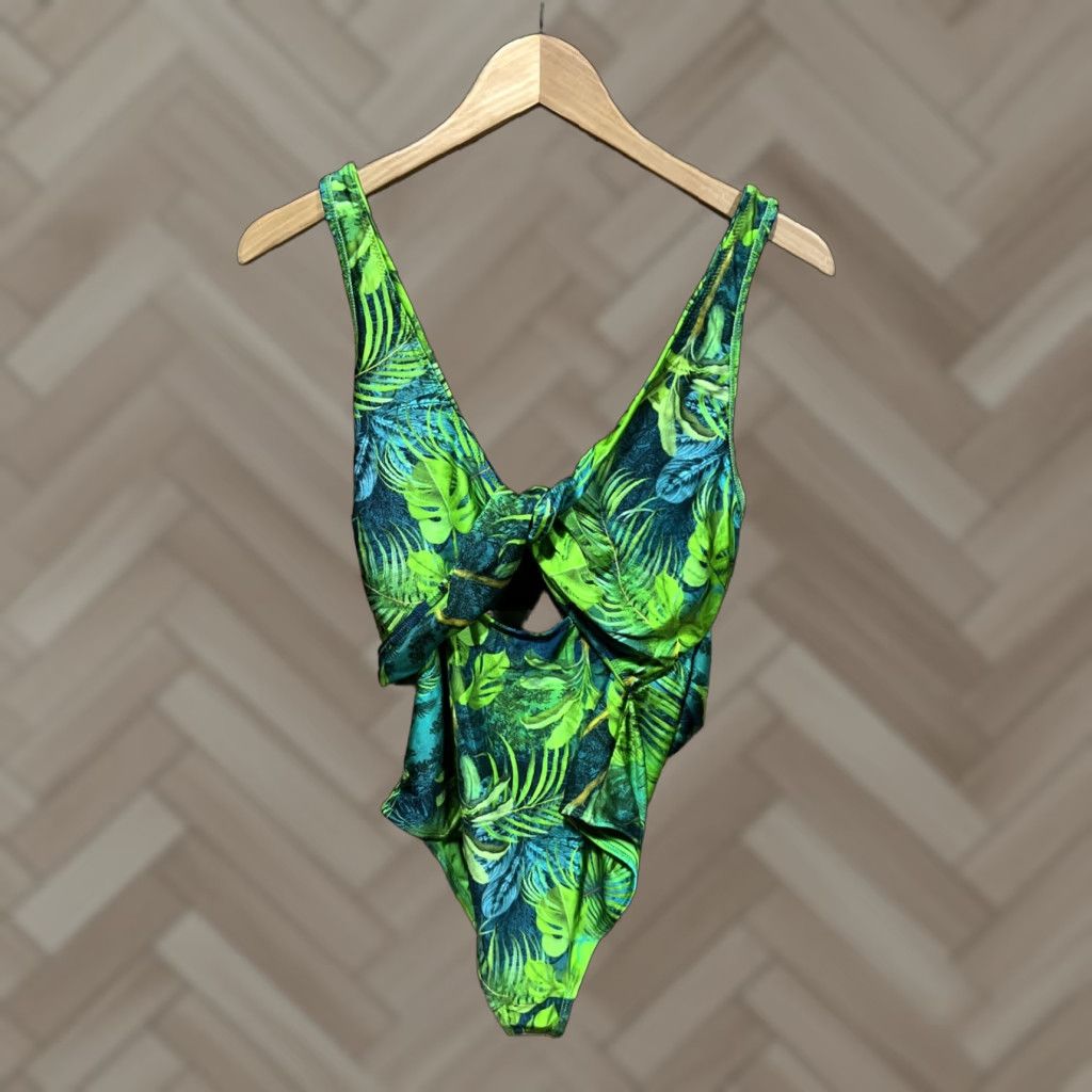 Asos ASOS Womens Swimsuit Floral Size 14 Green One Piece Fashion Designer Women Green Floral Lace Stretch Regular Polyester Elastodiene Size ONE SIZE - 1 Thumbnail