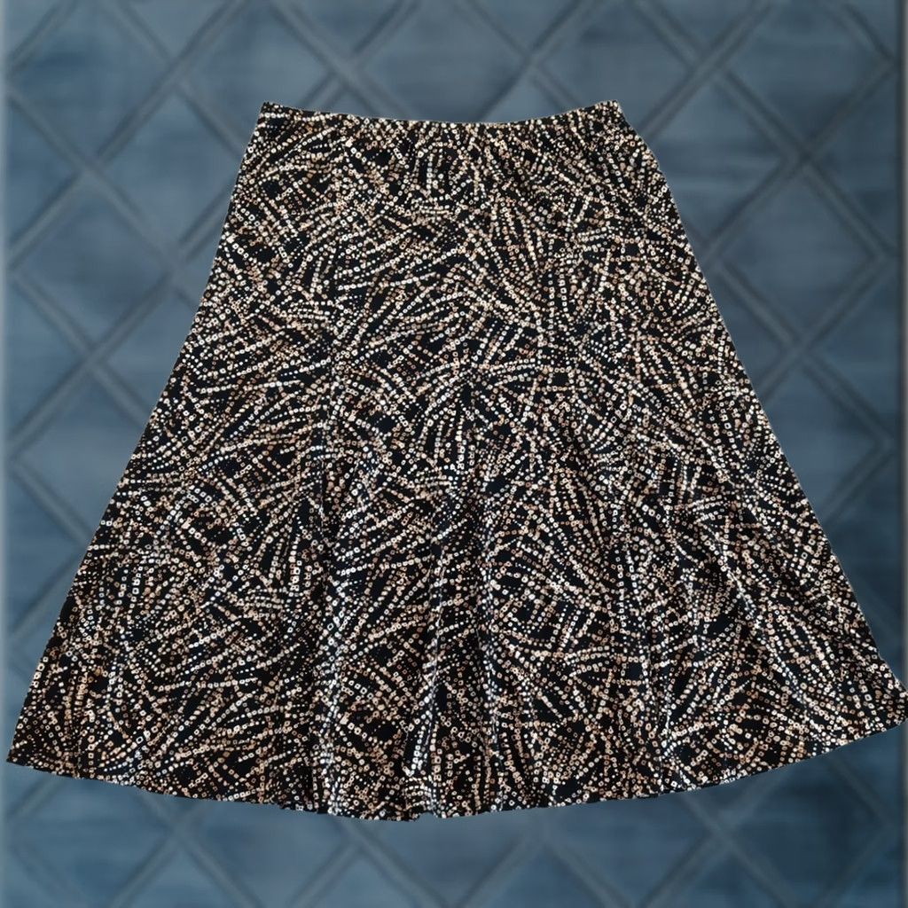 Vintage B.Moss Skirt Midi A-Line Beige Large Elastic Waist Geometric Pattern Women L Regular Pull On Holiday? Size 36" / US 14 / IT 50 - 1 Thumbnail