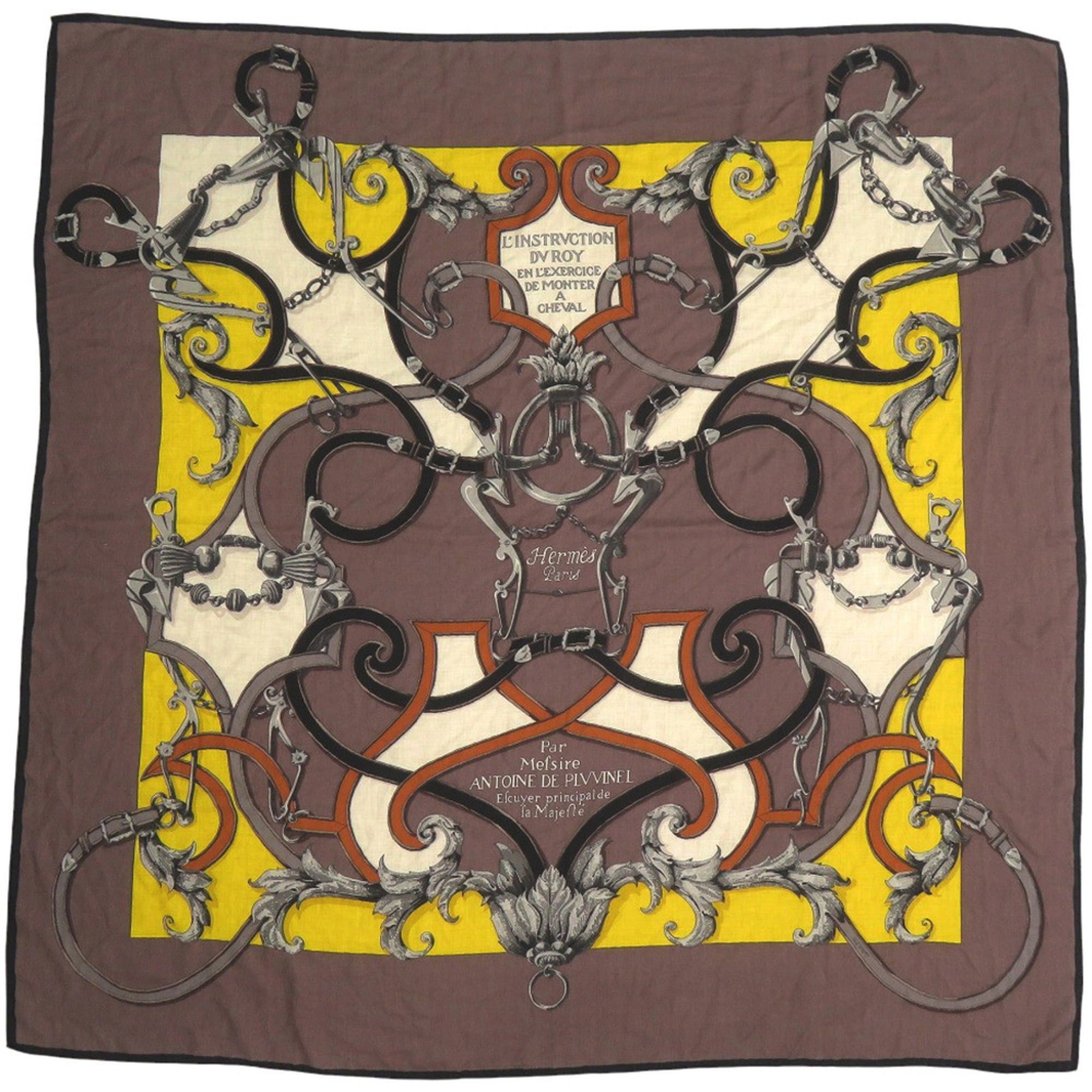 Hermes Hermes Carre 140 L'Instruction du Roy (Imperial Instruction) Silk Cashmere Scarf/Muffler Brown 1734HERMES Size ONE SIZE - 1 Thumbnail