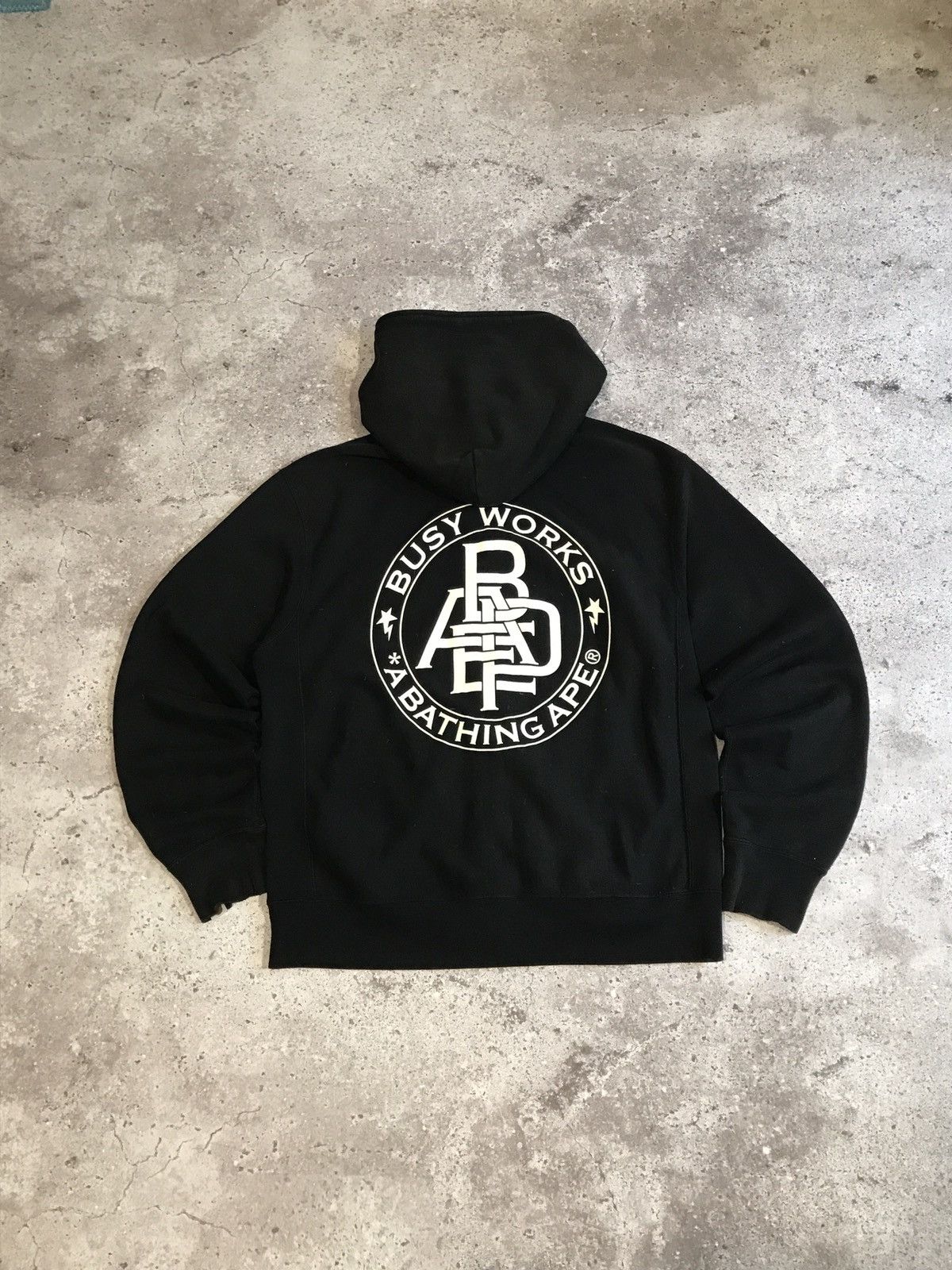 image of Bape x Nigo Busy Works Full Zip Hoodie Faded in Black, Men's (Size Medium)