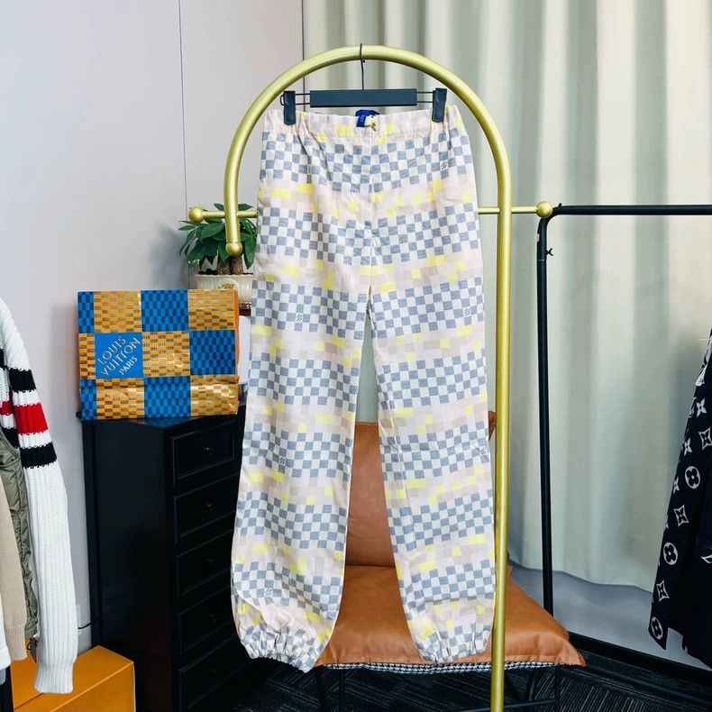 Louis Vuitton White checkerboard jogging pants