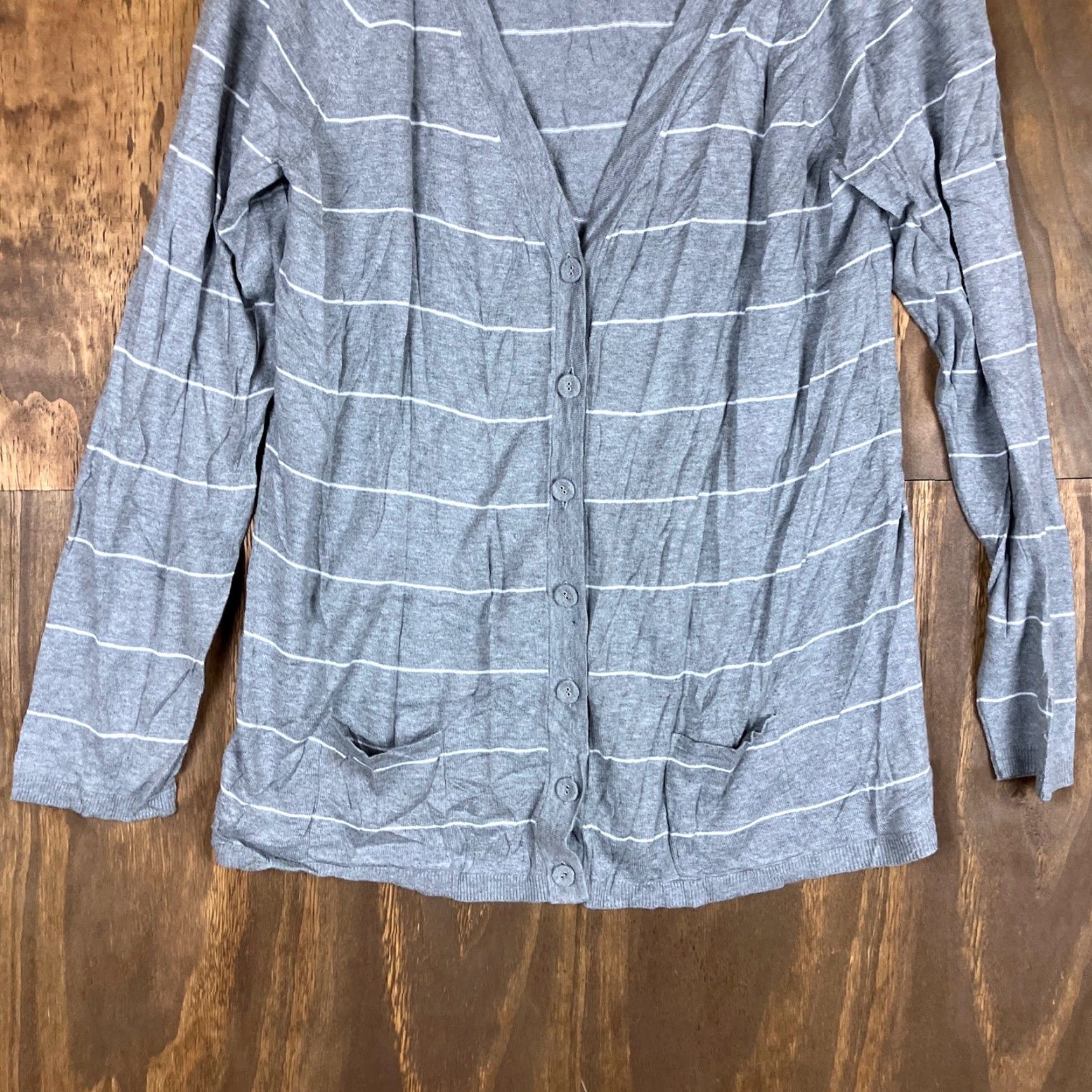 Talbots Talbots Cardigan Sweater Gray White Striped Button Front V-Neck Long Sleeve XL Womens Size XL / US 12-14 / IT 48-50 - 3 Thumbnail