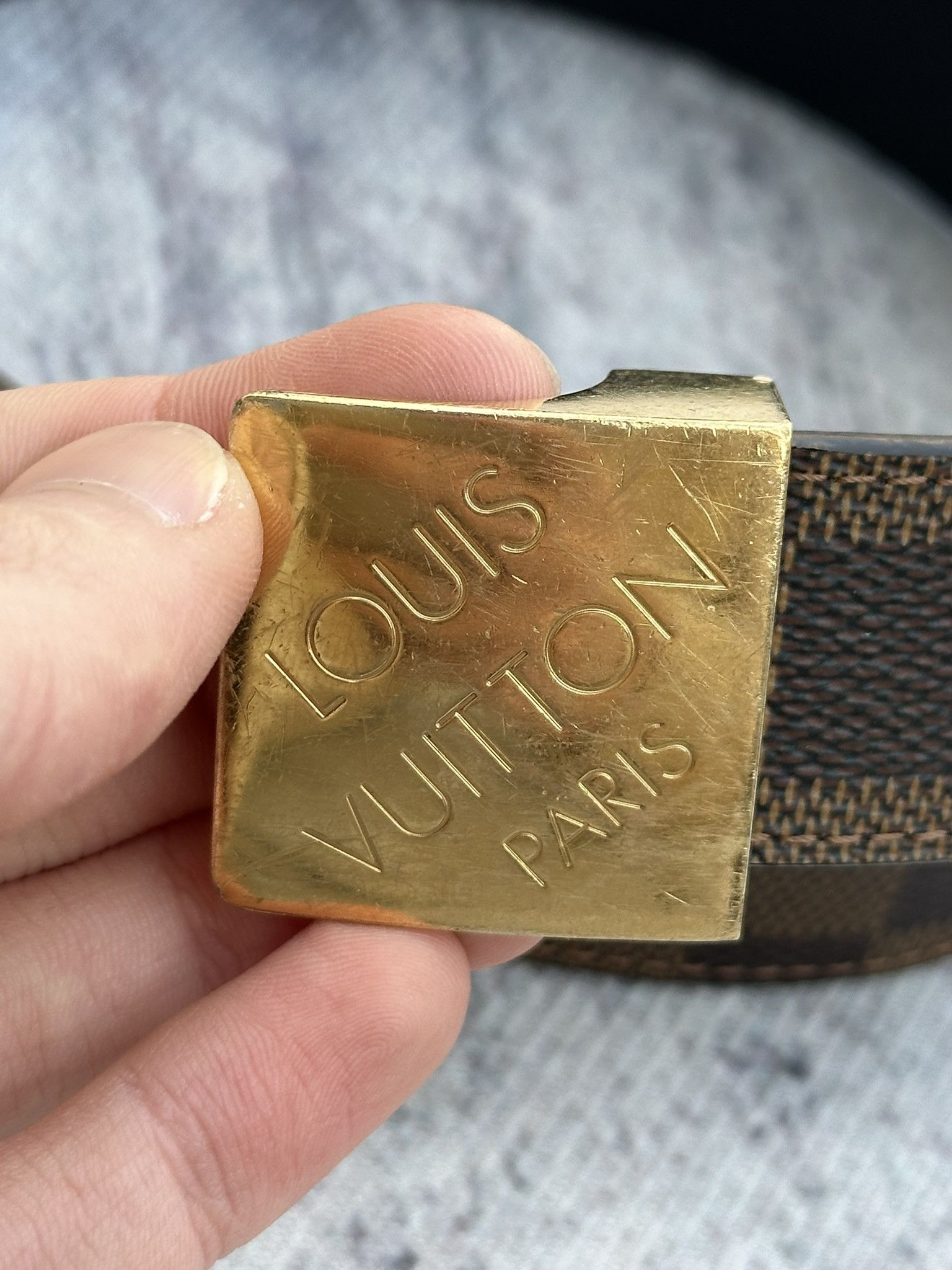 Louis Vuitton Louis Vuitton Belt Ebene Damier Check Classic Buckle Brown Size 36 - 3 Thumbnail