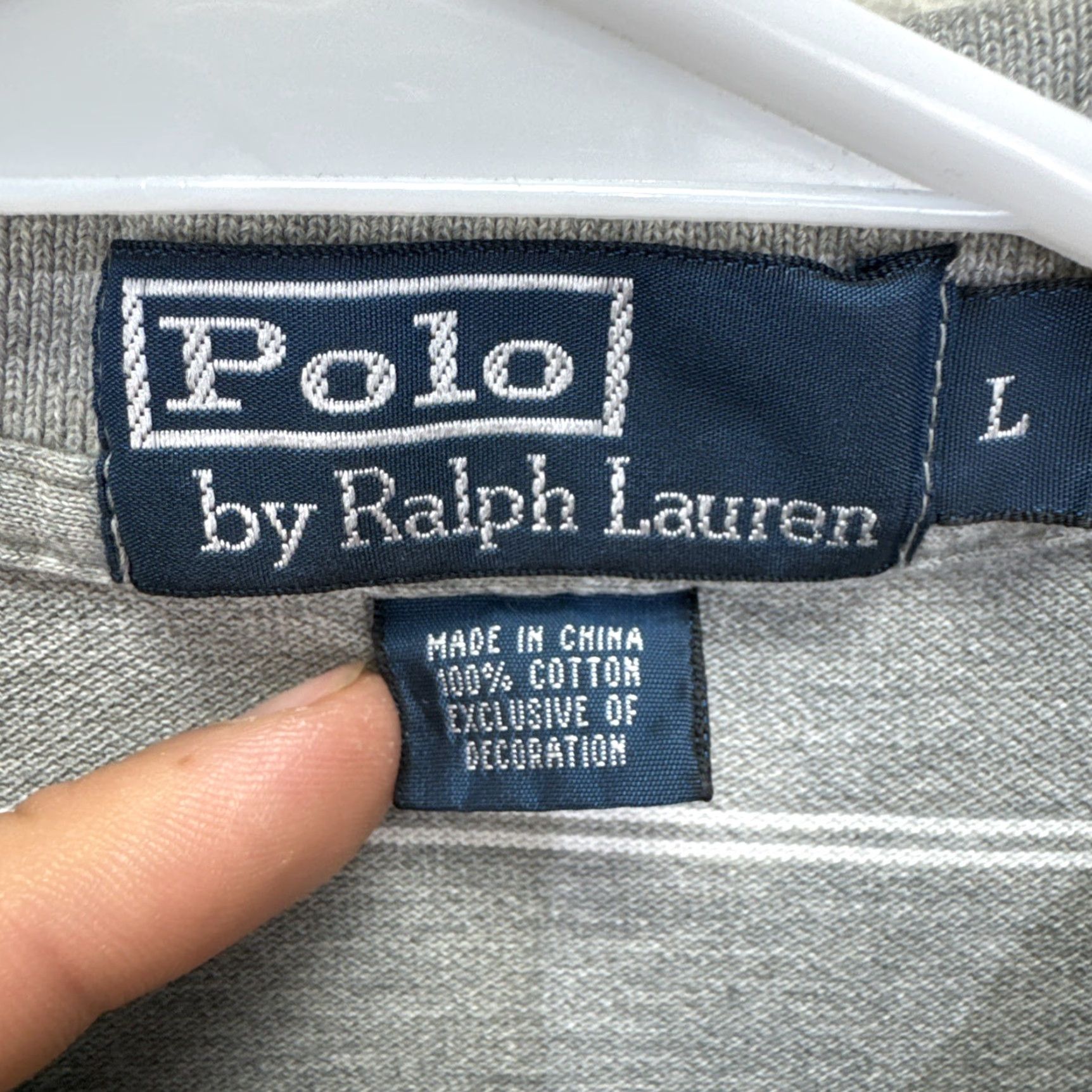 Polo Ralph Lauren VINTAGE Polo Ralph Lauren Polo Shirt Men Large Gray Striped White Pony Logo Casual Business 100% Cotton Size US L / EU 52-54 / 3 - 2 Thumbnail