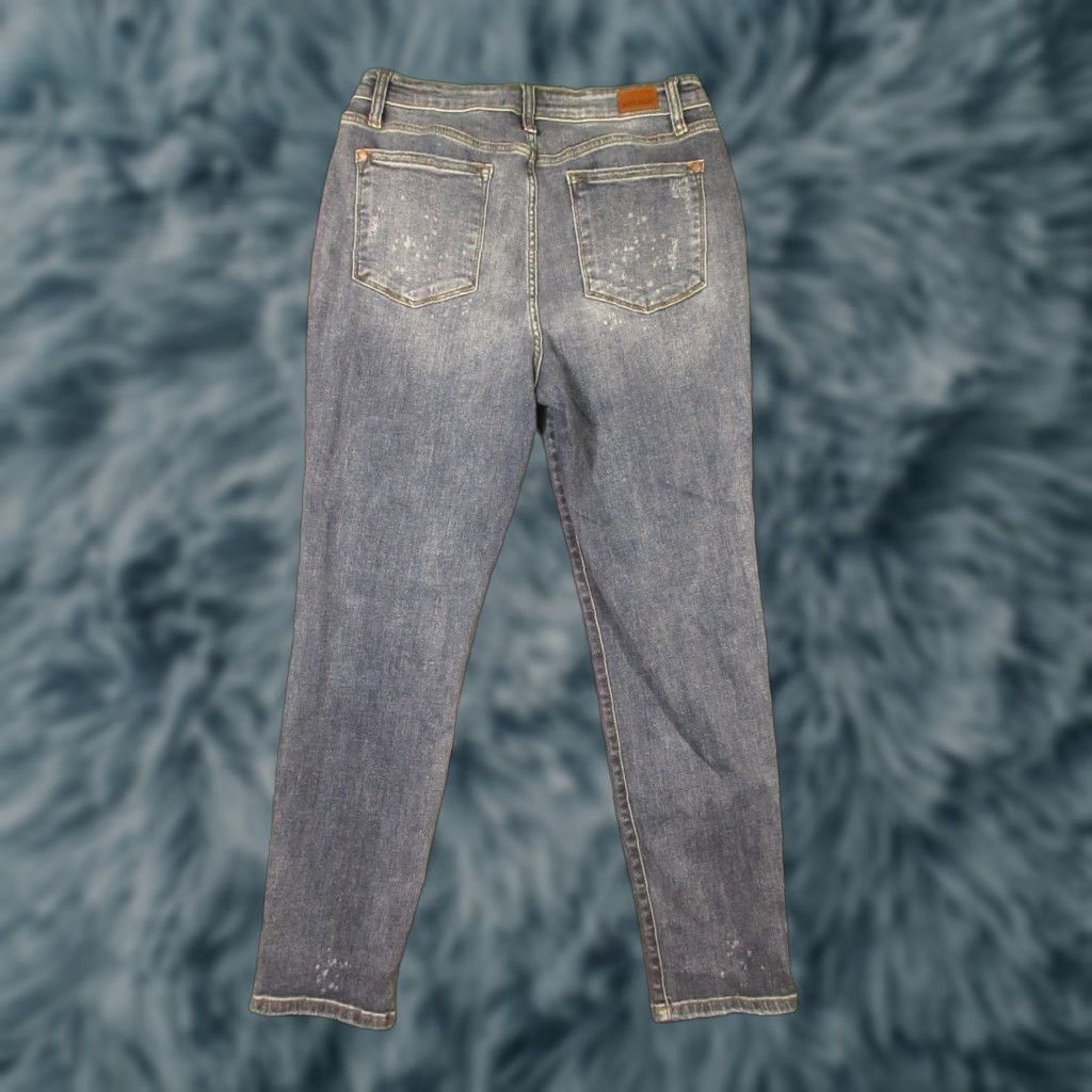 Denime Judy Blue Jeans Womens Boyfriend Fit 30x30 Denim Distressed Stretch Medium Wash Bleach Spots 5-Pocket Cuffed Button Zip Casual Size 30" / US 8 / IT 44 - 1 Thumbnail