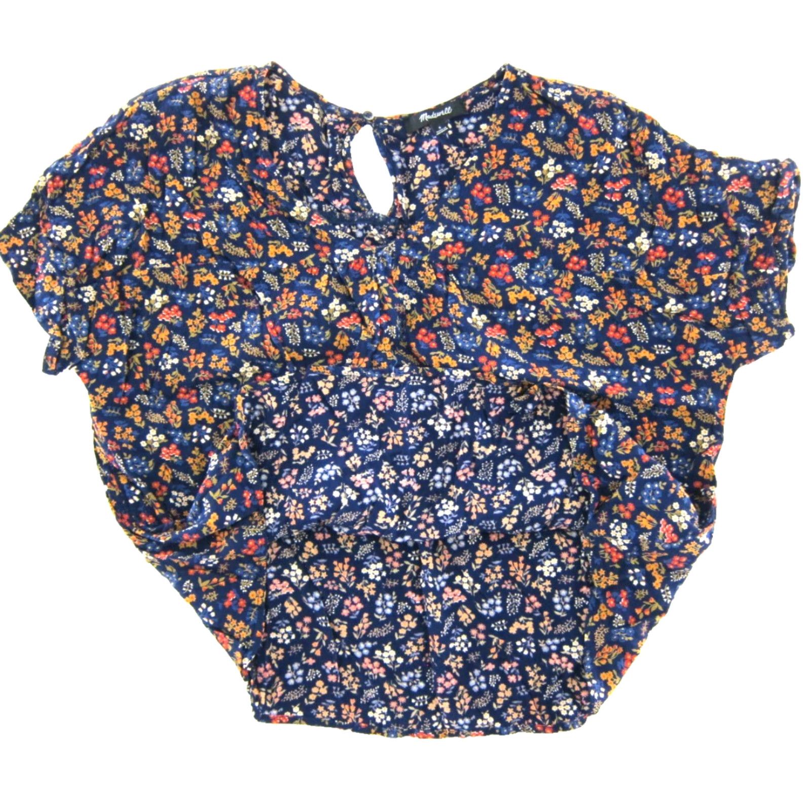 Madewell Madewell Blouse Shirt Womens Small V-Neck Short Sleeve Floral 100% Rayon Blue Orange Vintage No Size S / US 4 / IT 40 - 4 Thumbnail