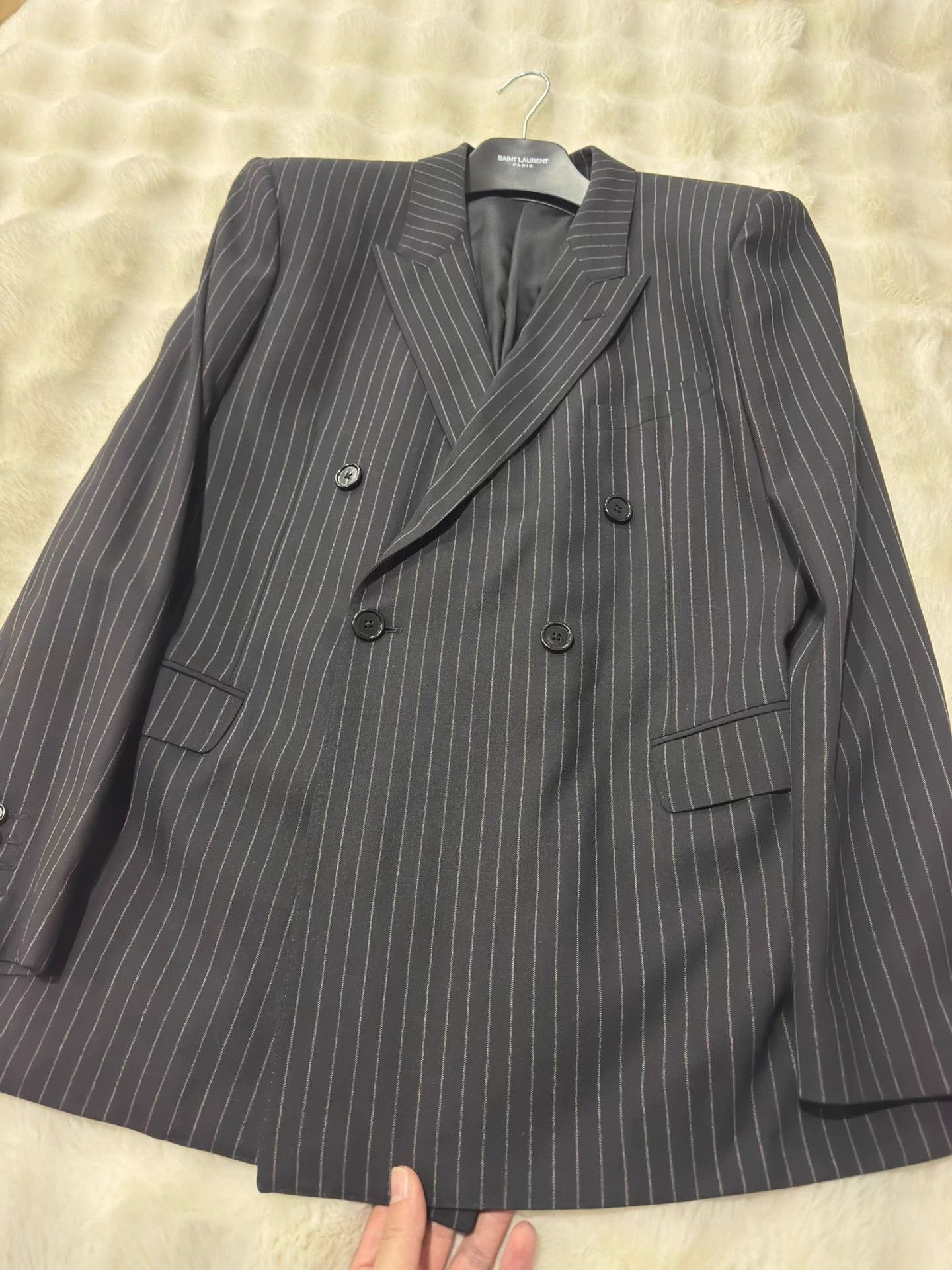 Celine Celine 23SS Black Stripe Double-Breasted Wool Suit 54 Size 50L - 2 Thumbnail