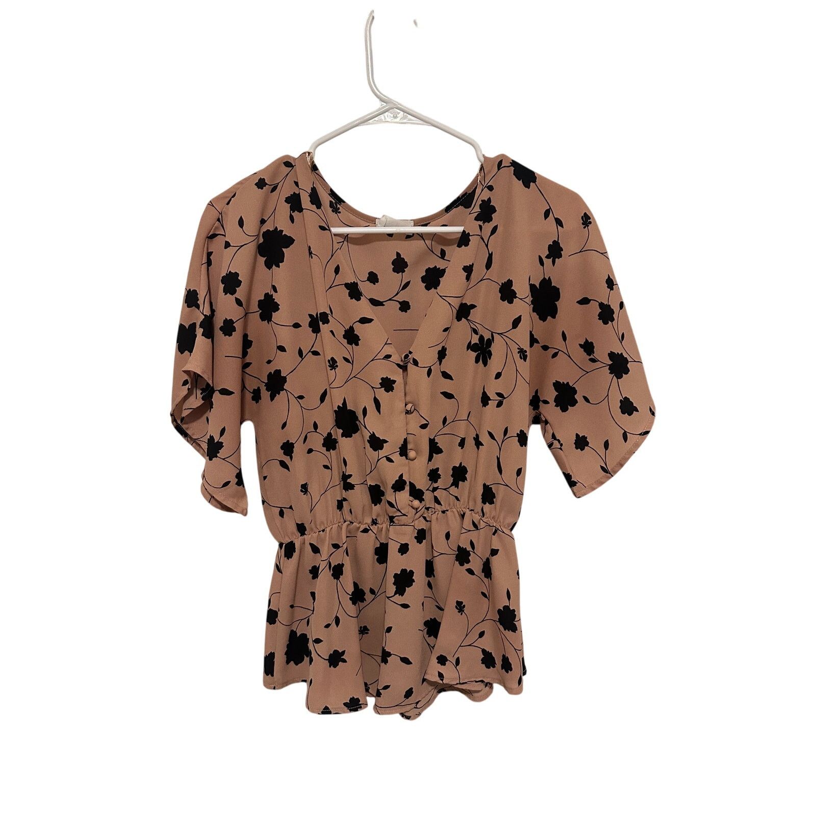 Other Sienna Sky Pink Floral Short Sleeve V-Neck Button Blouse Size M / US 6-8 / IT 42-44 - 8 Thumbnail