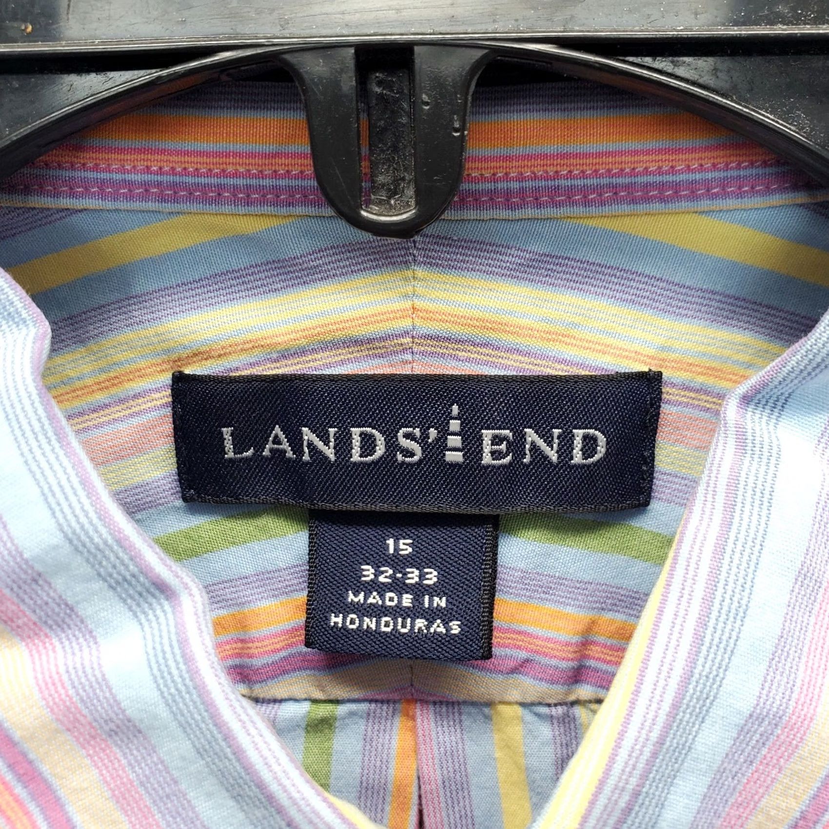 Lands' End Lands' End Dress Shirt Mens 15 Multi Striped Single Pocket Curved Hem Button Up Size 40R - 6 Thumbnail