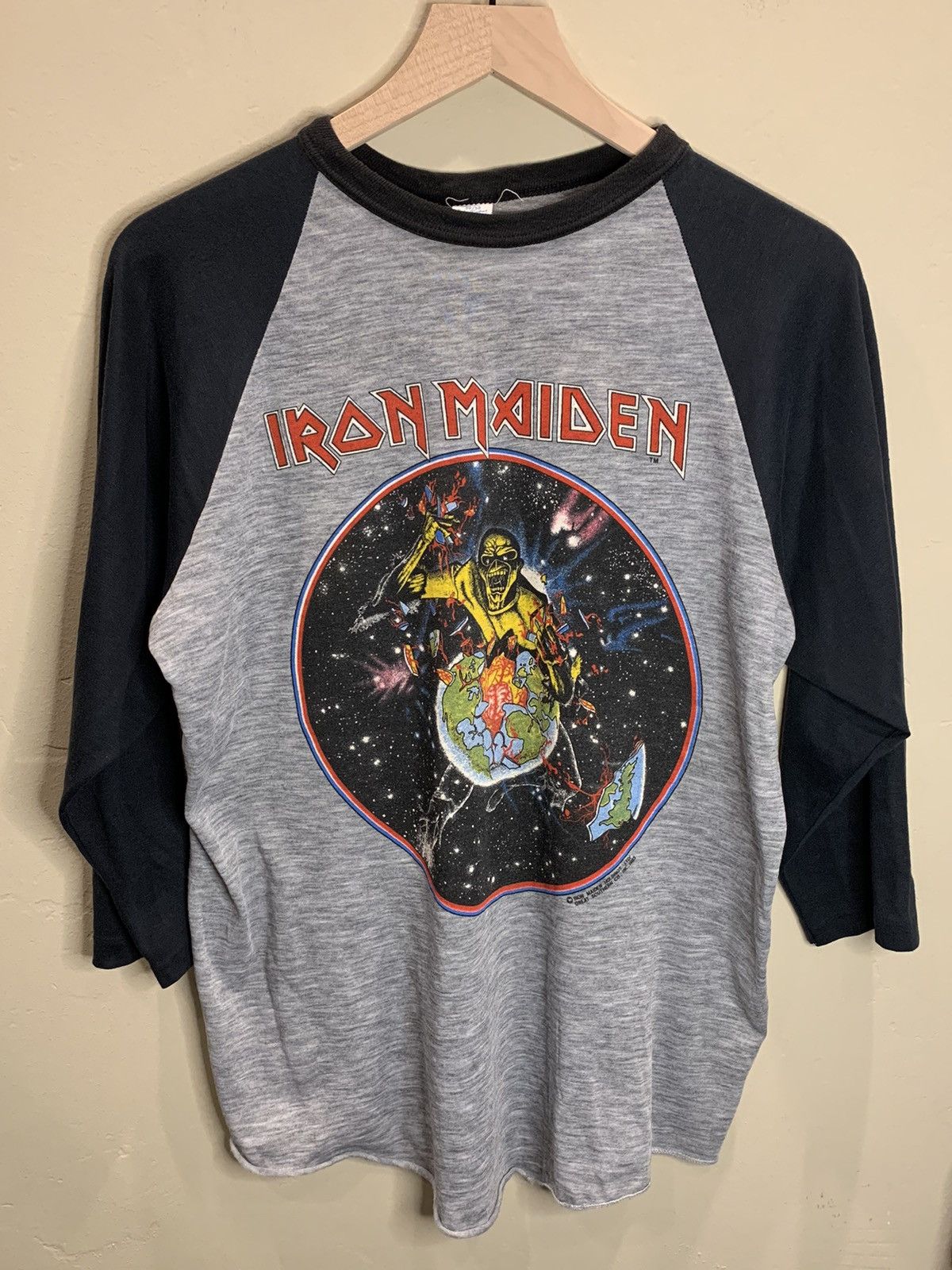 image of Band Tees x Iron Maiden Vintage 1983 Iron Maiden Beast On Run Tour Band Shirt in Gray (Size XL)