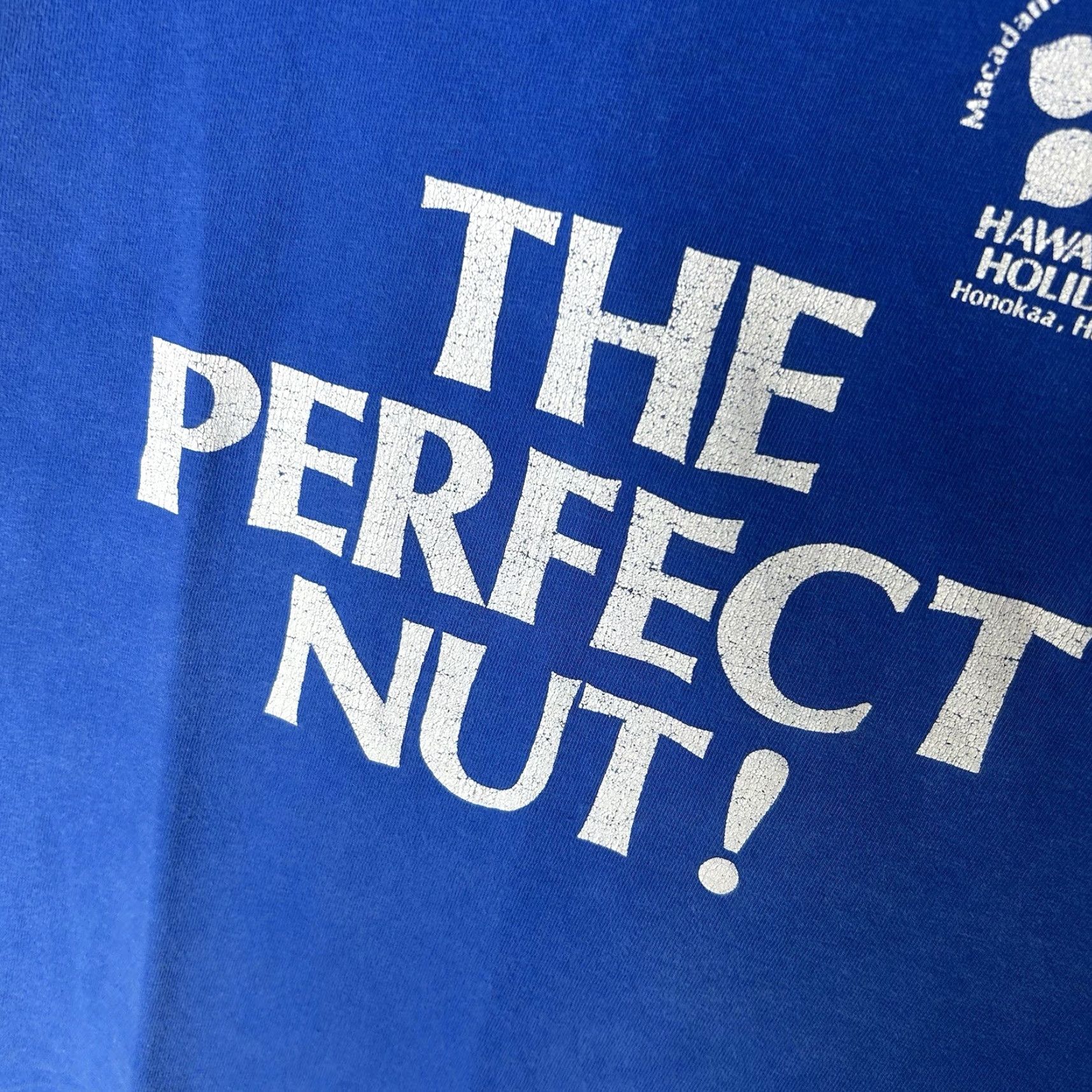 Hanes VINTAGE Hanes T-Shirt 80s 90s Graphic Print Honolulu Hawaii Honokaa Macadamia Nuts Crew Neck Short Sleeve Blue Medium Men Size US M / EU 48-50 / 2 - 5 Thumbnail