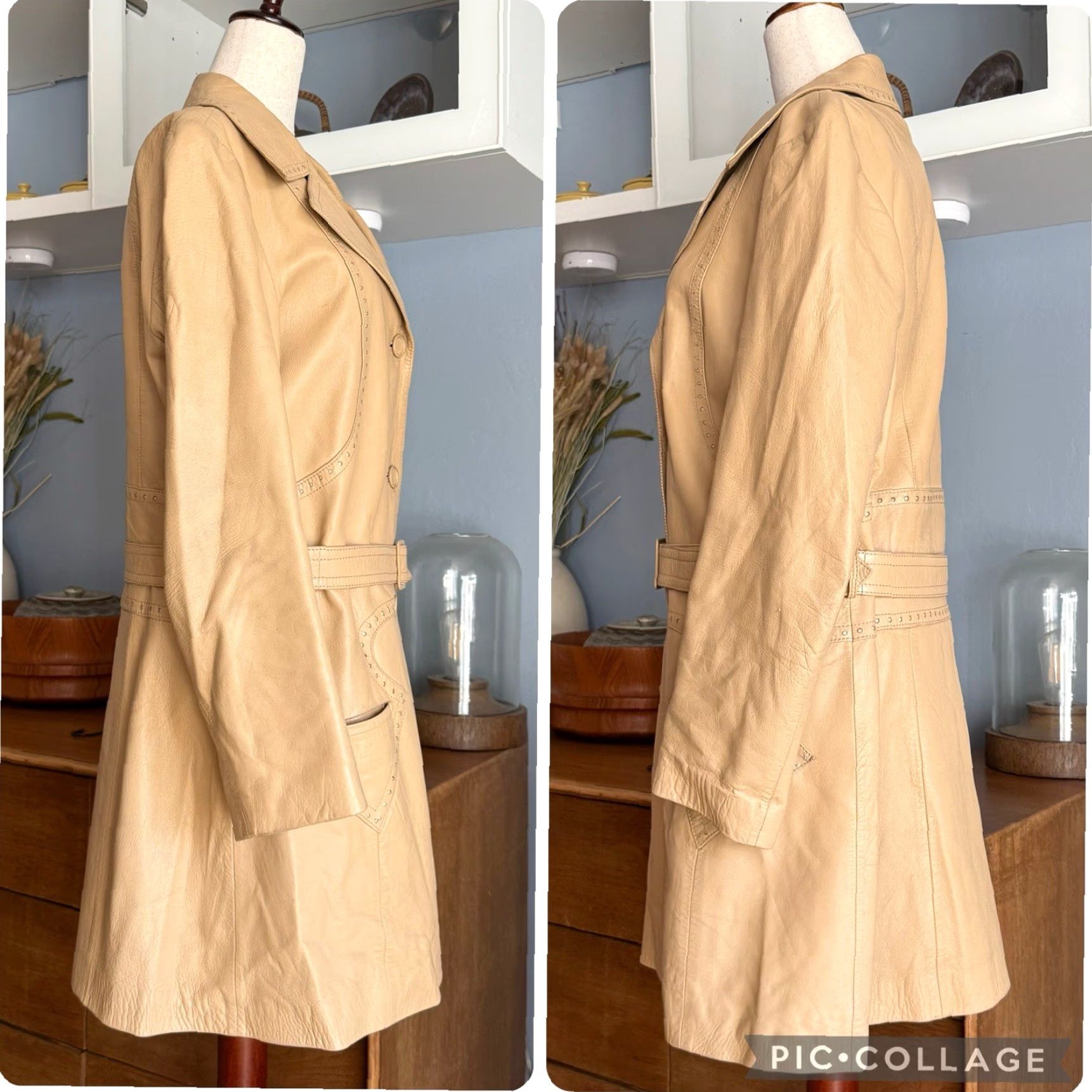 Vintage VINTAGE Leda Spain Gropper Leather Coat Jacket Beig e Belted Trench 1970s M/L Coat Mens Womens Size M / US 6-8 / IT 42-44 - 4 Thumbnail