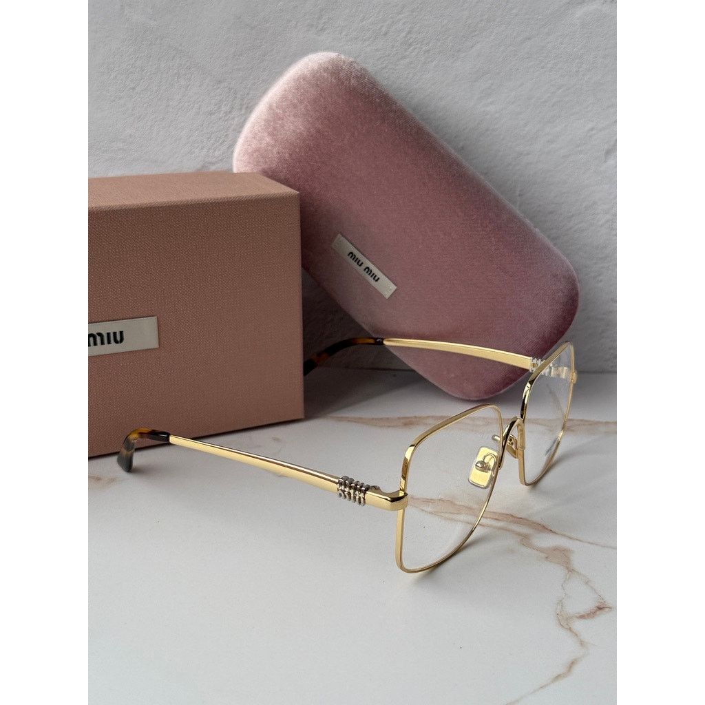 Miu Miu NEW Miu Miu M51YV Gold Square Logo Metal Eyeglasses Frames Size ONE SIZE - 6 Thumbnail
