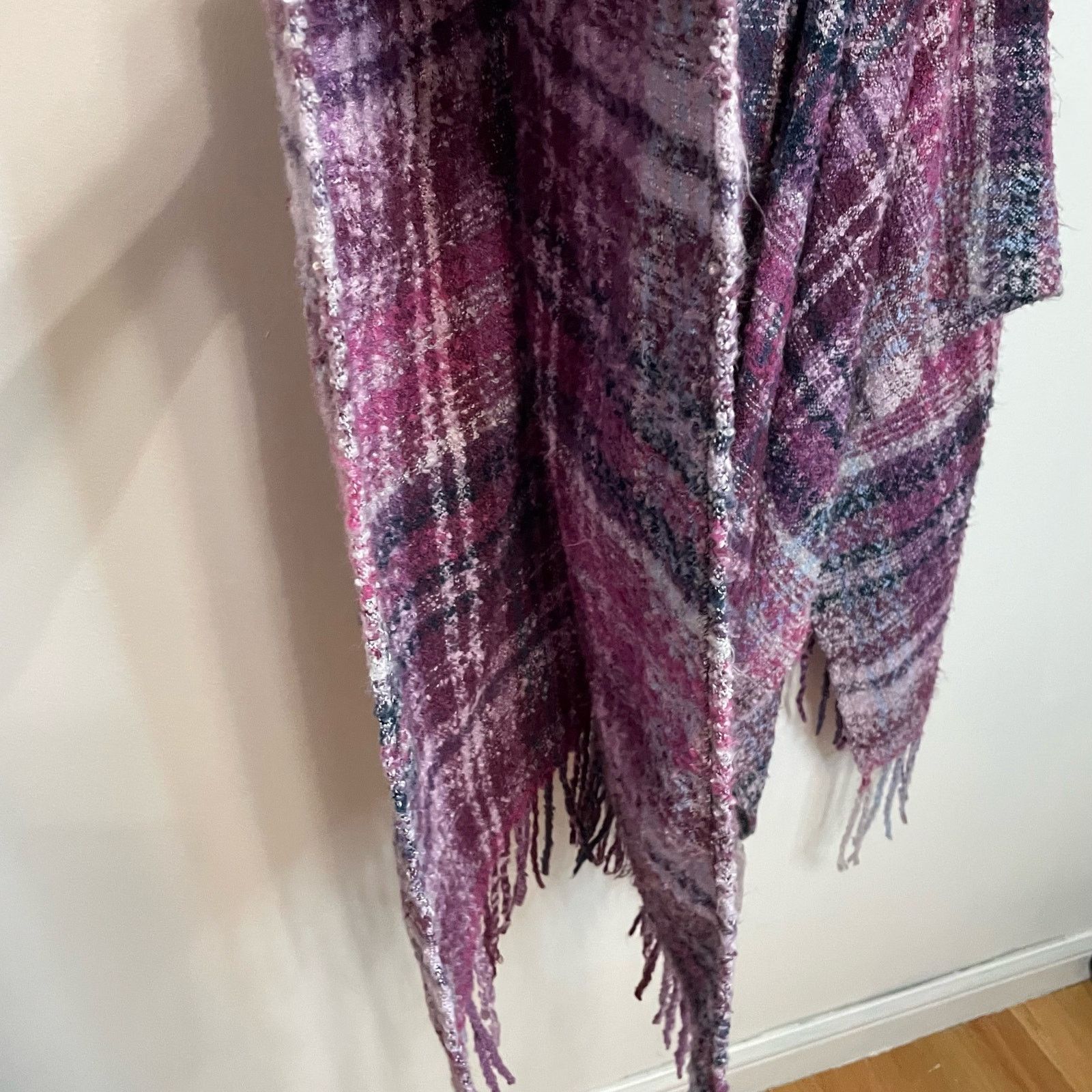 Woolrich Woolen Mills Woolrich Plaid Textured Cape OS Pink Purple Fringe Shawl Size ONE SIZE - 2 Thumbnail