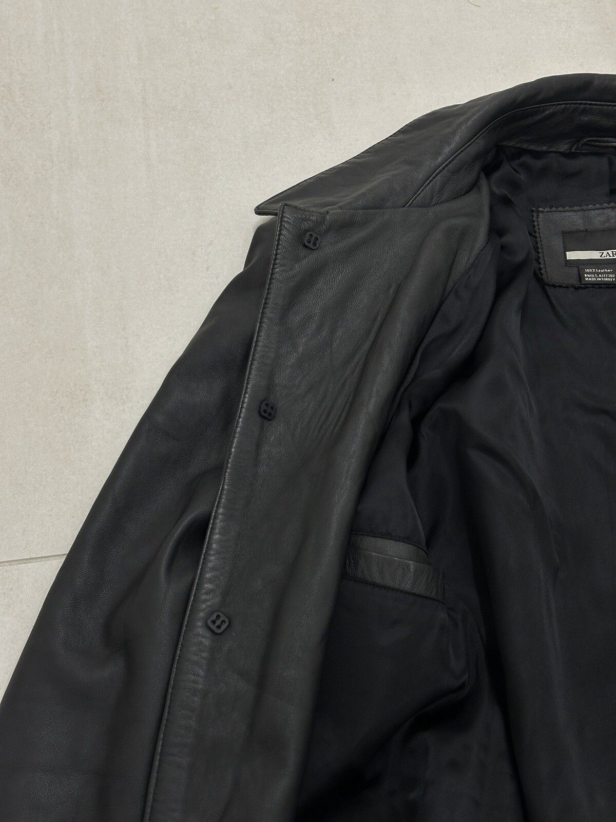 vintage ZARA Leather Long Trench Coat Jacket y2k Swag