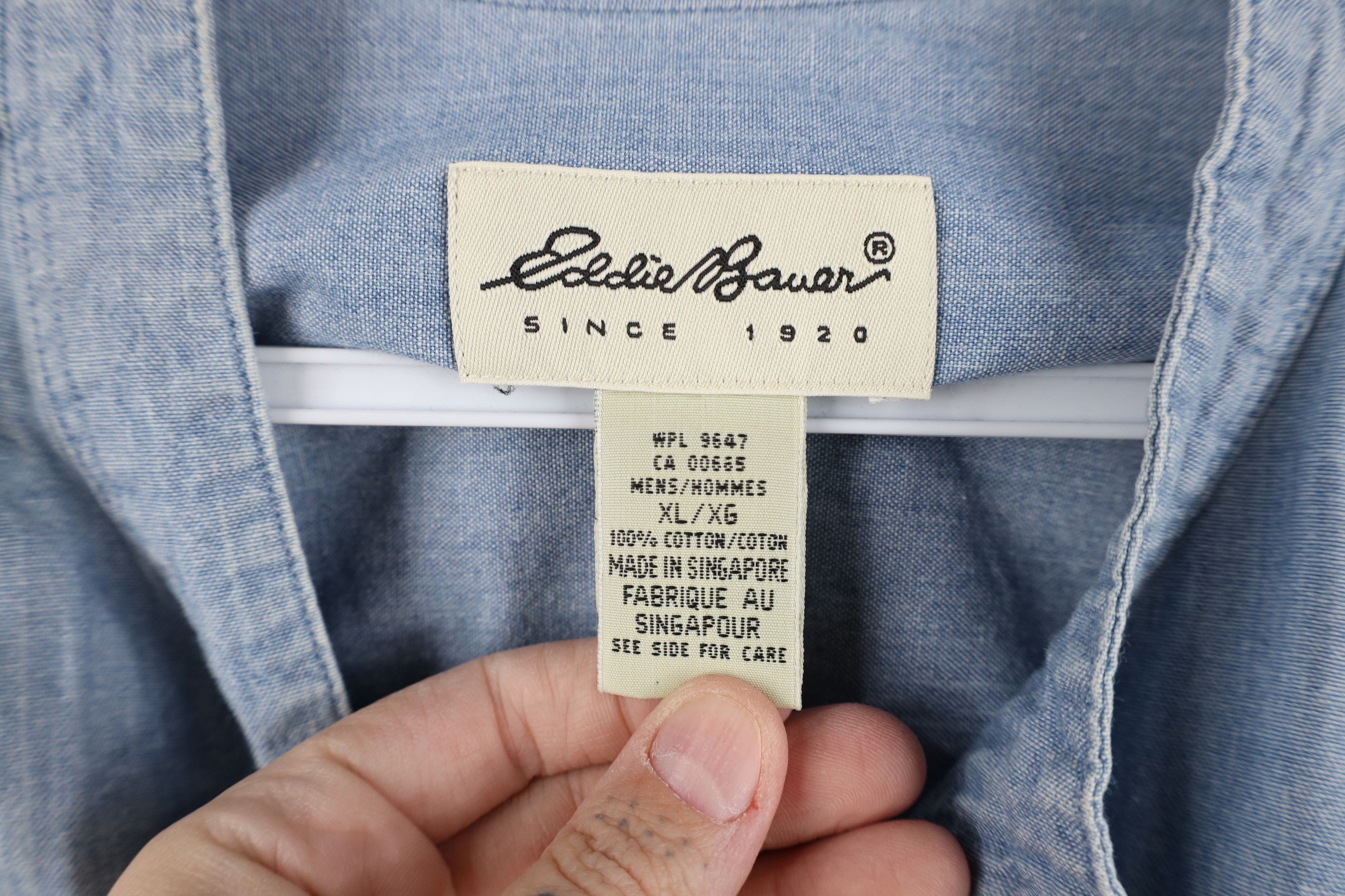 Eddie Bauer Vintage 90s Eddie Bauer Chambray Band Collar Button Shirt Size US XL / EU 56 / 4 - 8 Thumbnail