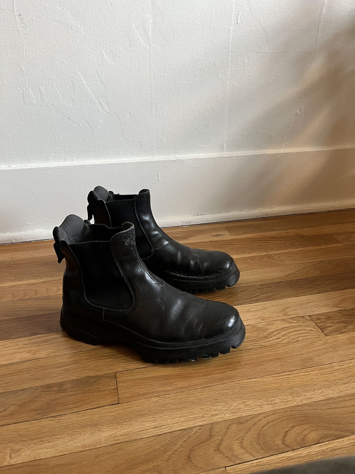 Leather × Prada × Vintage Prada Brixxen High Ankle Boots, Chelsea, Lug Sole, Chunky Size US 11.5 / EU 44-45 - 2 Thumbnail