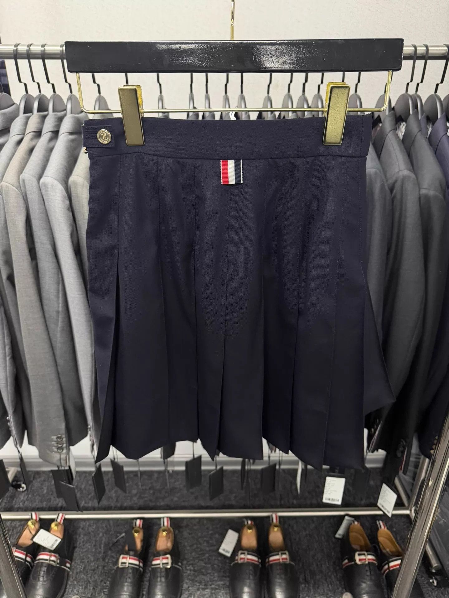 Thom Browne Thom Browne Women's Navy Gold-Button Pleated Mini Skirt Size 26" / US 2 / IT 38 - 2 Thumbnail