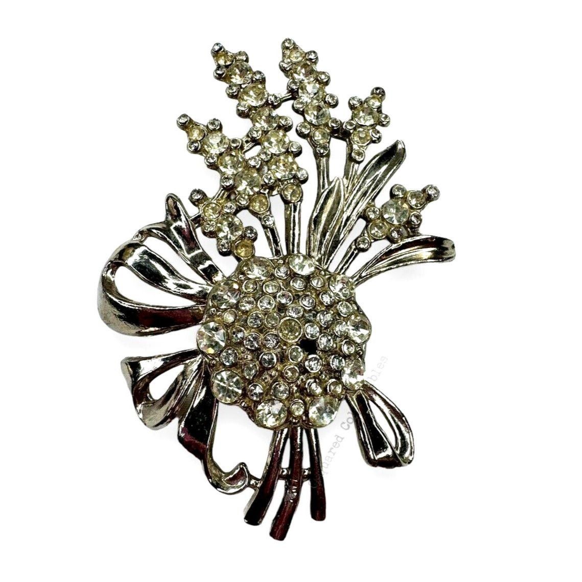 Other Vintage Rhinestone Floral Brooch Pin Silver Tone Costume Jew Size ONE SIZE - 1 Thumbnail