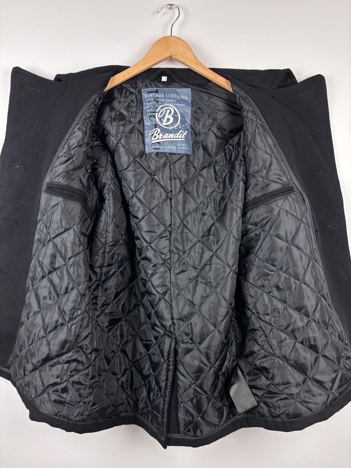 Brandit Mens Brandit Double-Breasted Wool Pea Coat Black Size S Size US S / EU 44-46 / 1 - 7 Thumbnail