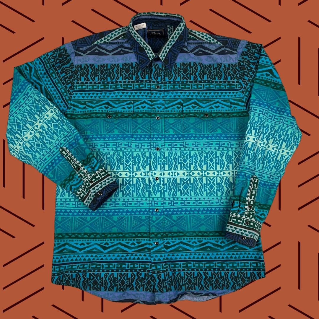 Roper VTG Roper Shirt Mens L Blue Pearl Snap Aztec Southwestern Rockability Rodeo Y2K Size US L / EU 52-54 / 3 - 1 Thumbnail